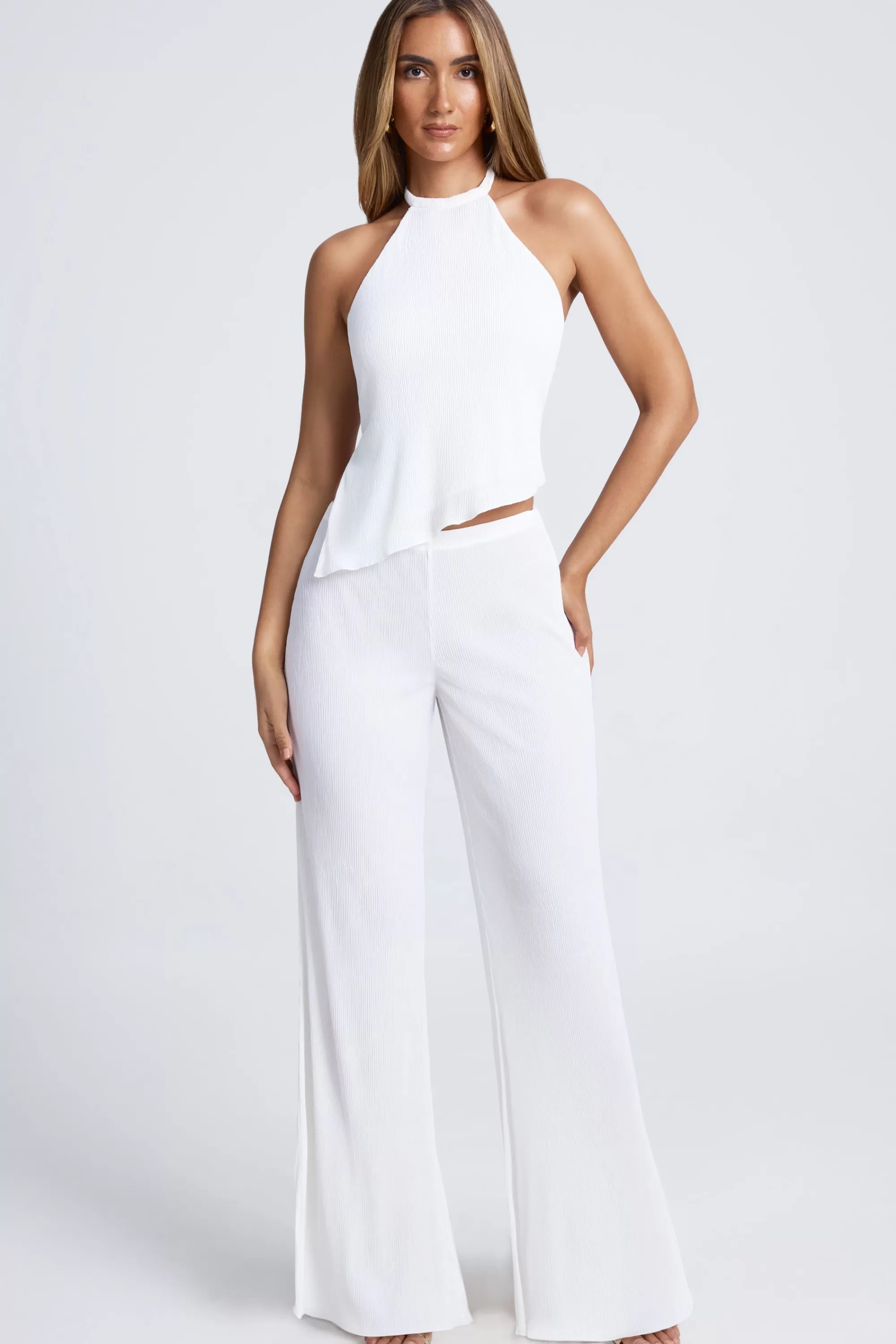 Oh Polly High-Waist Wide-Leg Trousers in White Fashion