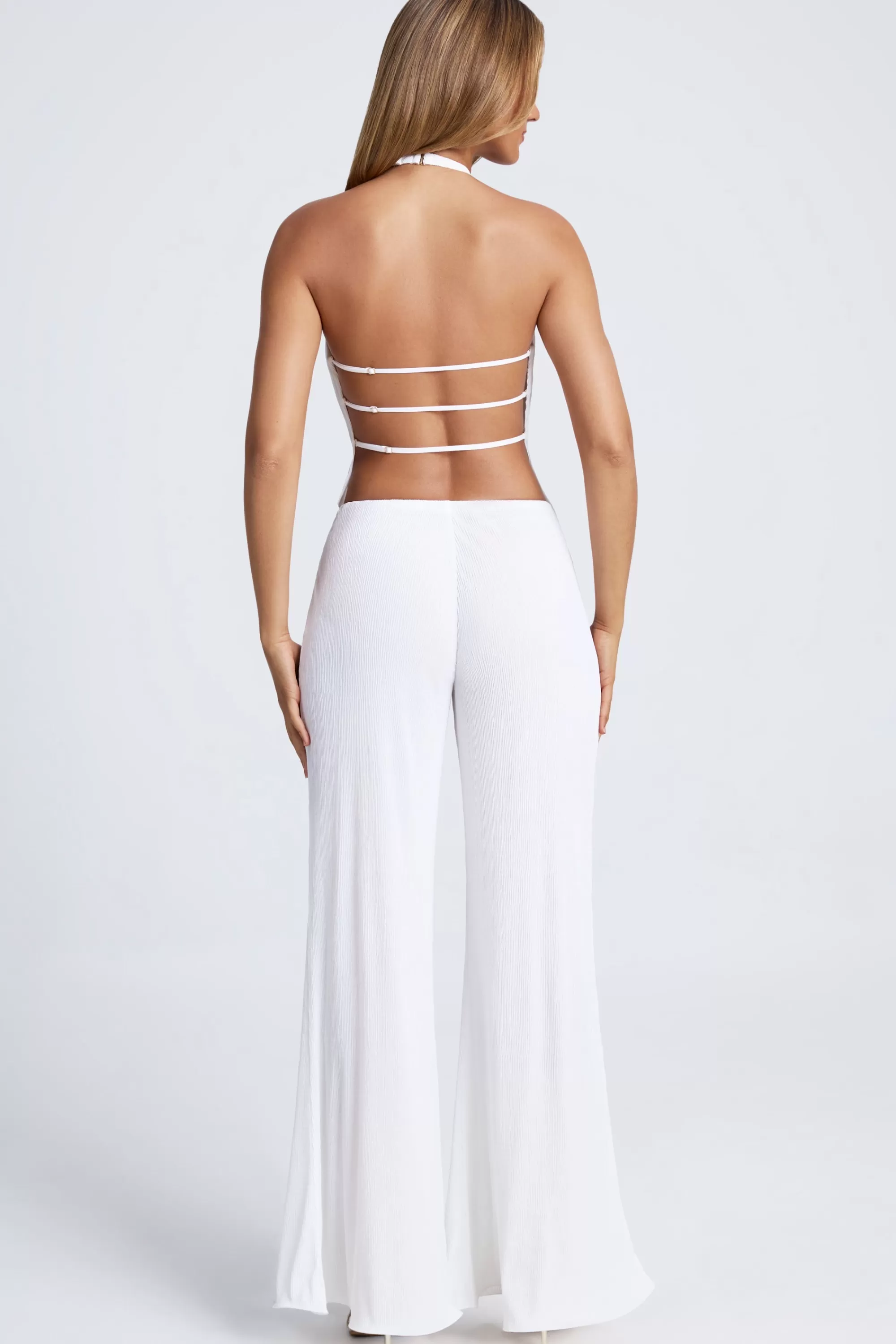 Oh Polly High-Waist Wide-Leg Trousers in White Fashion