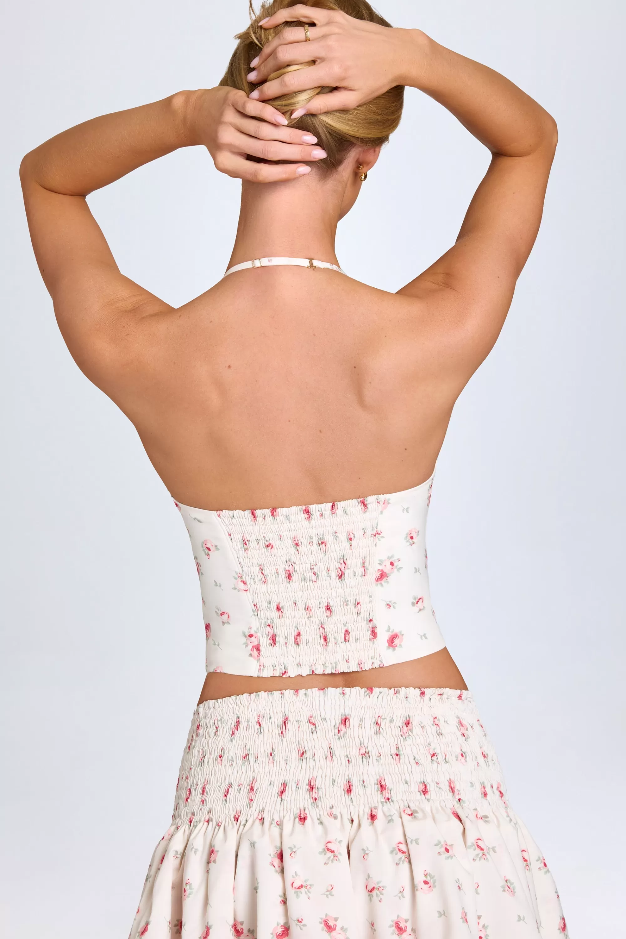Oh Polly Hook-And-Eye Halterneck Corset Top in Small Rose Print SmallRosePrint Cheap