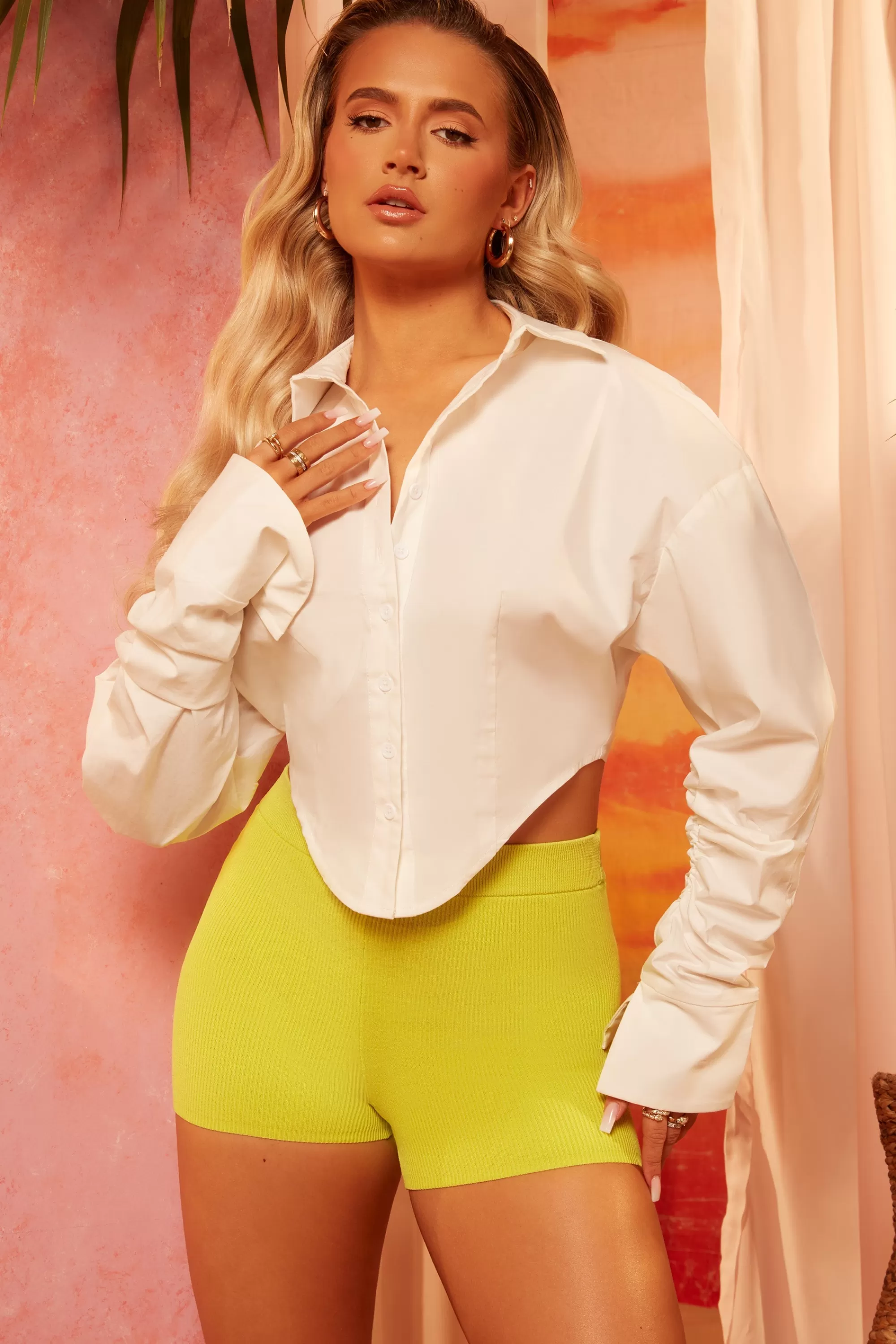 Oh Polly Hot In Here Ribbed Knit Mini Shorts in Lime Discount