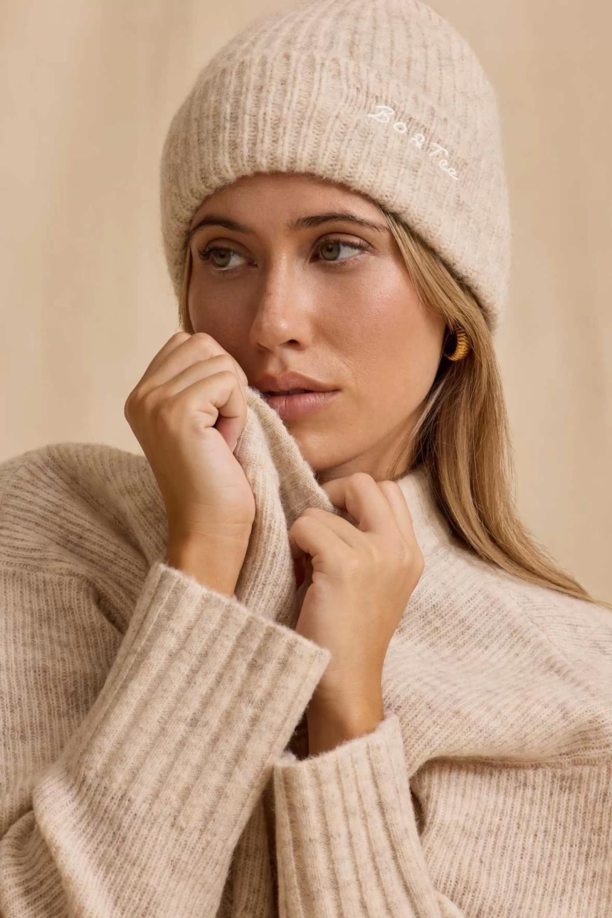 Oh Polly Knit Beanie Hat in Cream Marl CreamMarl Shop