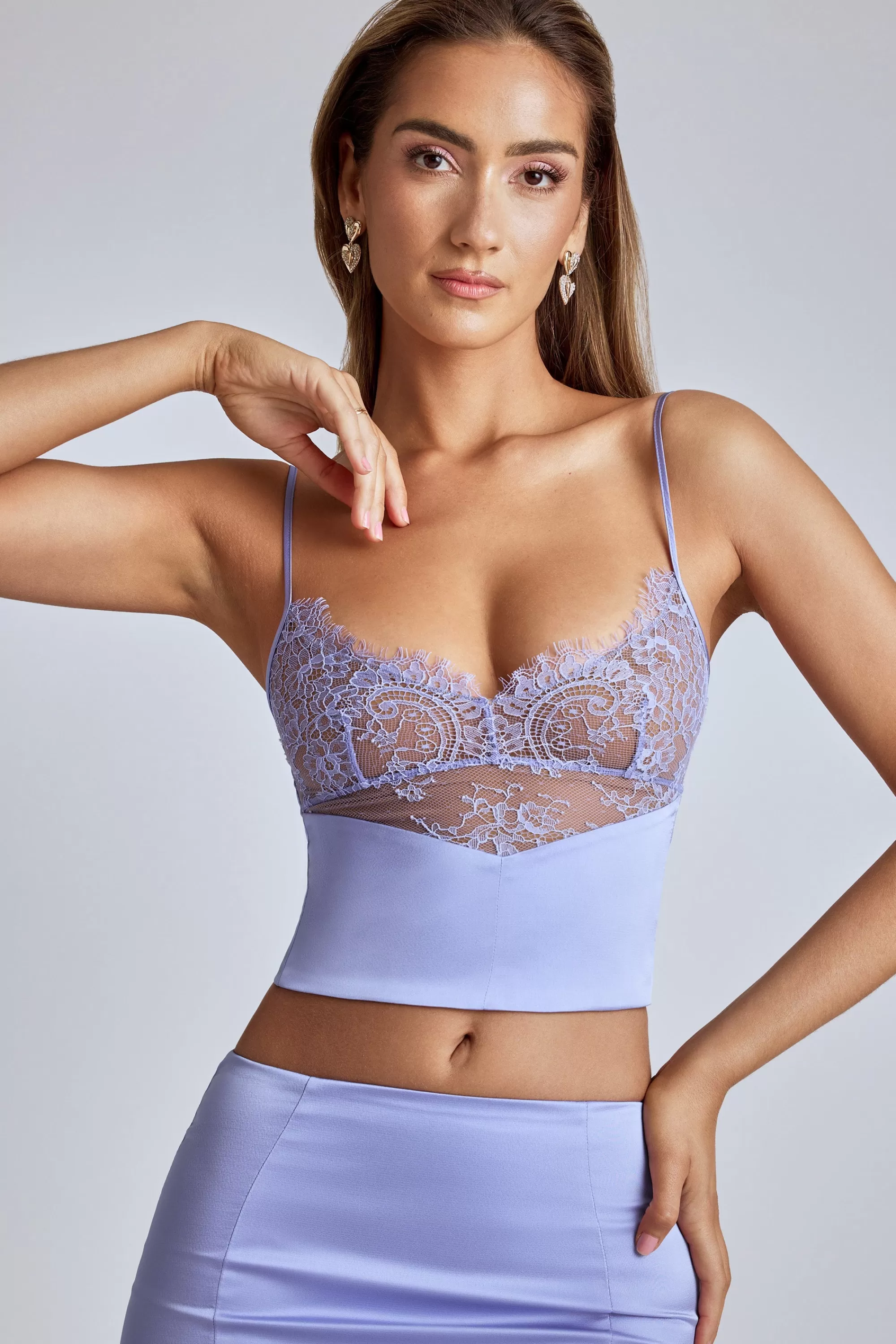 Oh Polly Lace Panel Cami Top in Blue Lavender BlueLavender Shop