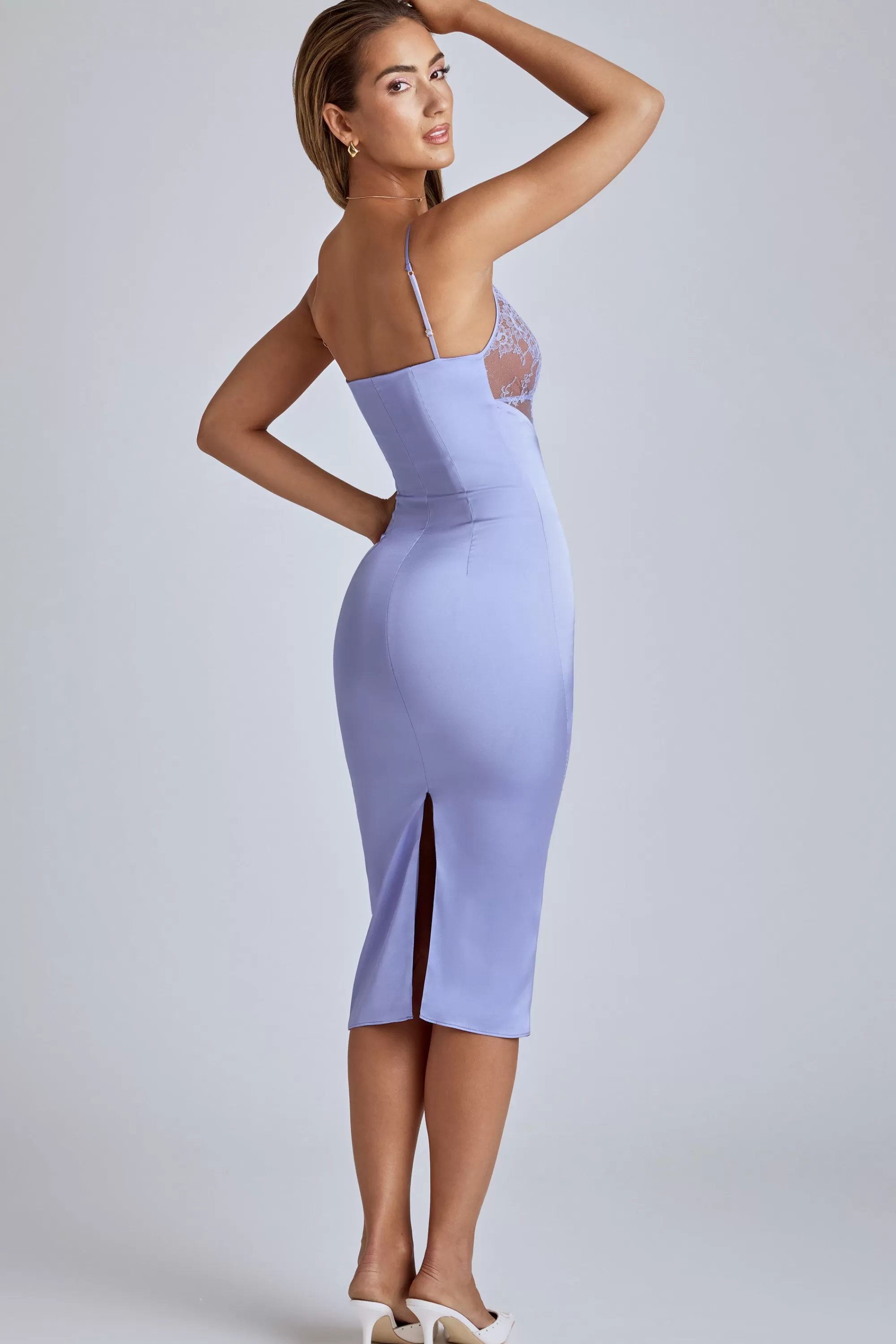 Oh Polly Lace Panel Midi Dress in Blue Lavender BlueLavender Online