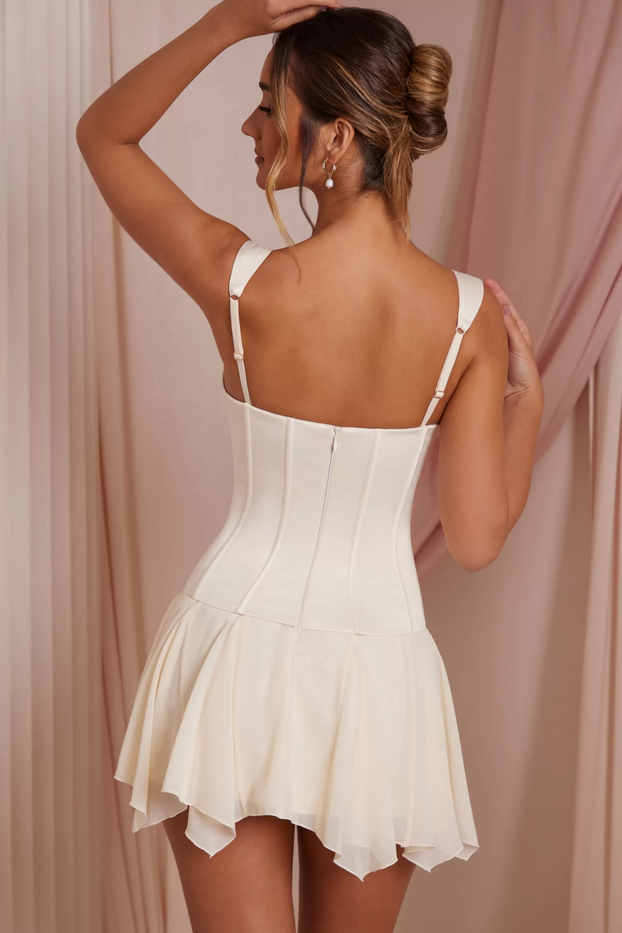 Oh Polly Lace Up Corset Mini Dress in Ivory Sale