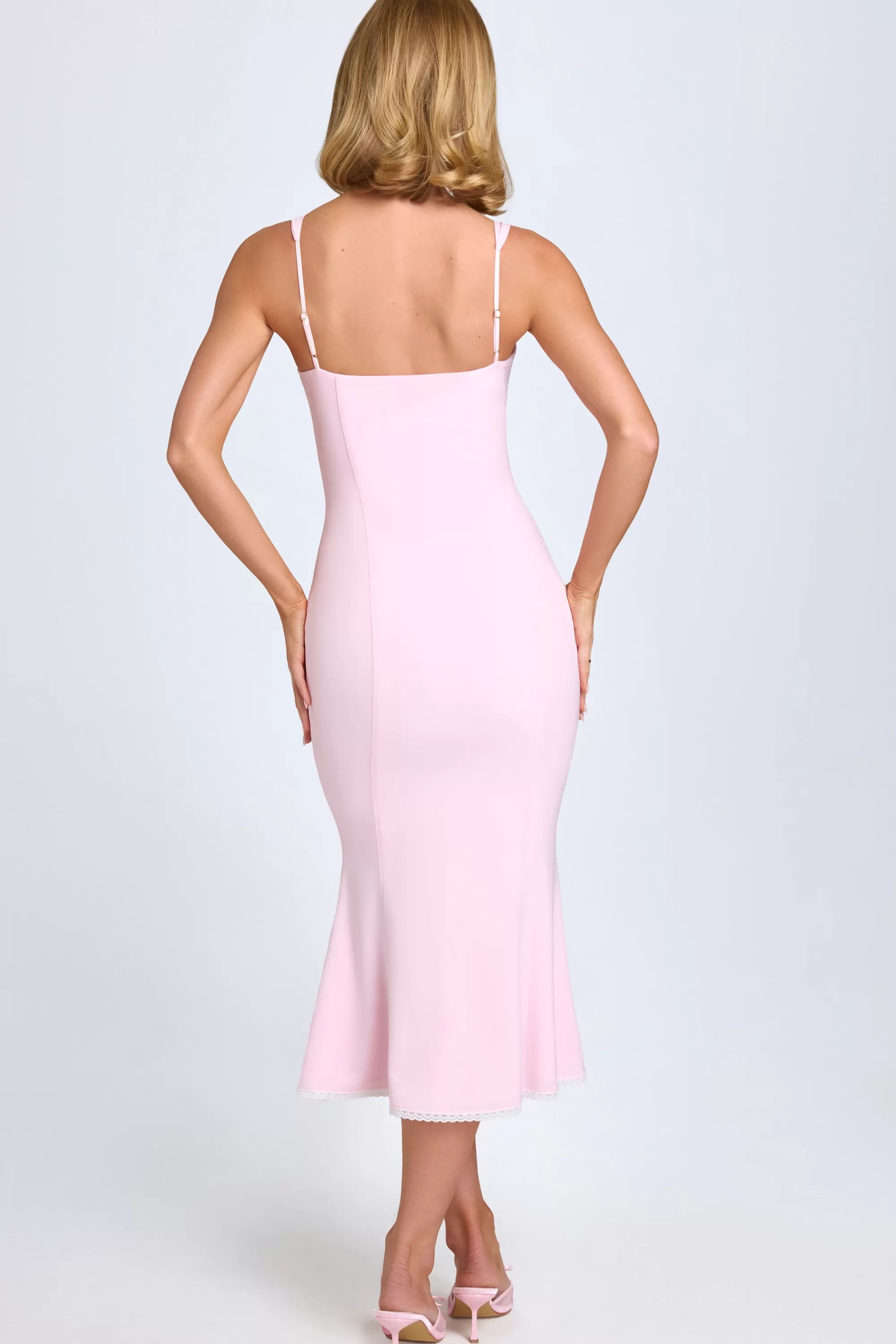 Oh Polly Lace-Trim Midaxi Dress in Blush Outlet