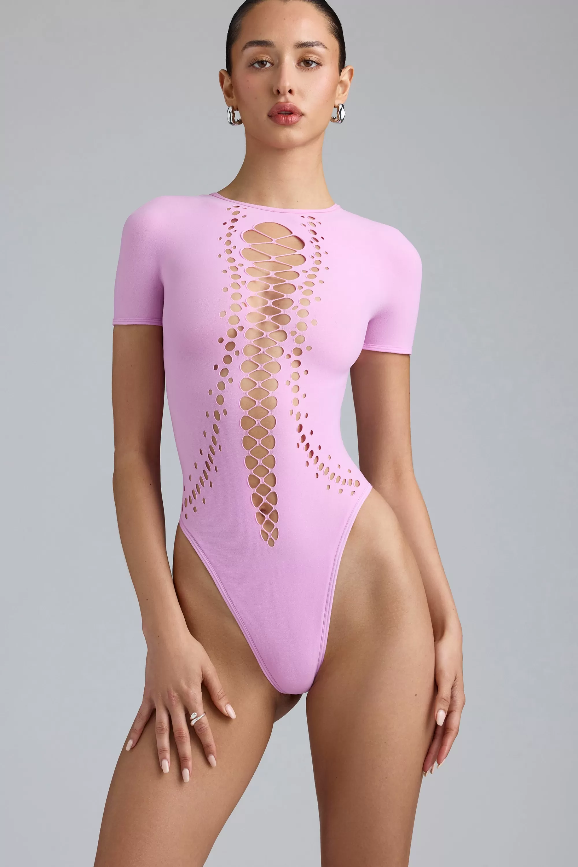 Oh Polly Lace-Up Bodysuit in Violet Pink VioletPink Best