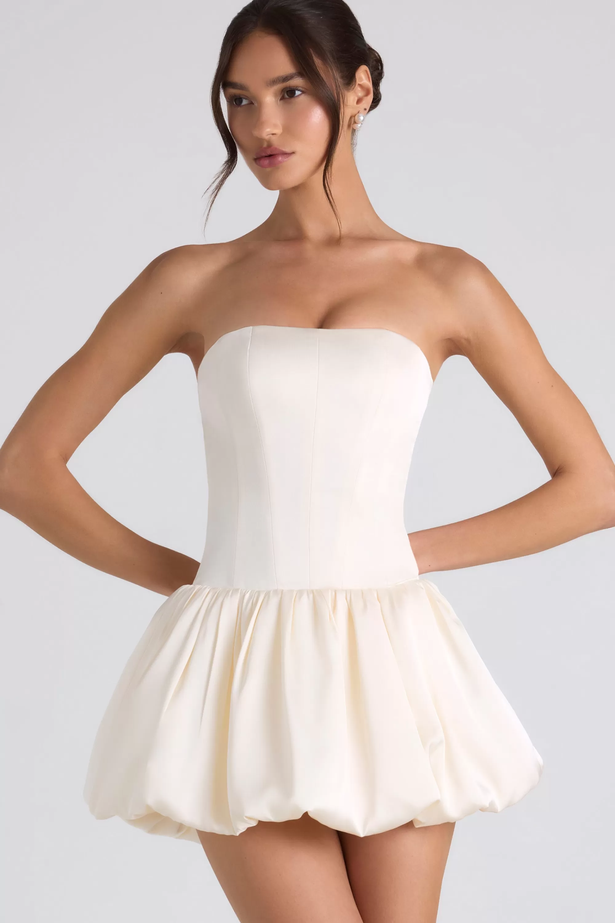 Oh Polly Lace-Up Bubble Hem Corset Mini Dress in Ivory Sale