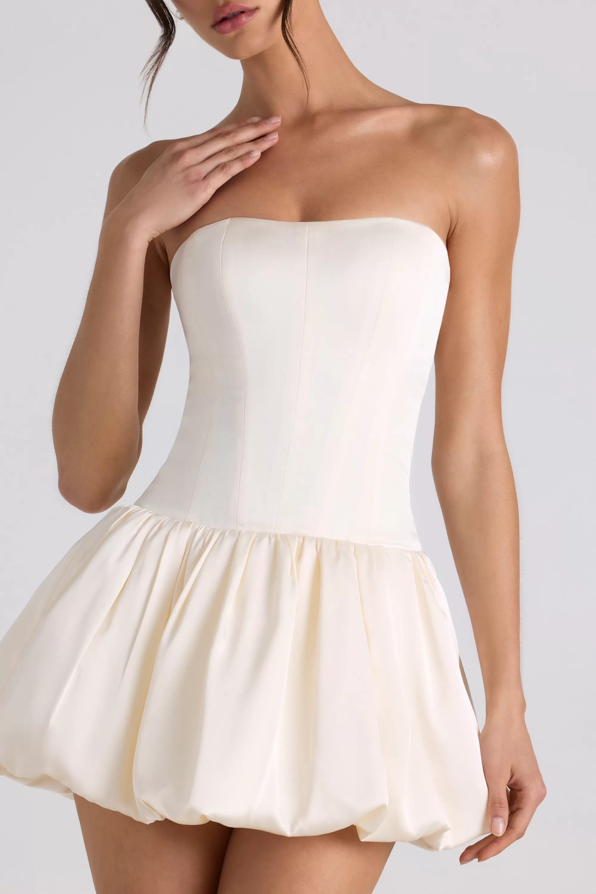 Oh Polly Lace-Up Bubble Hem Corset Mini Dress in Ivory Sale