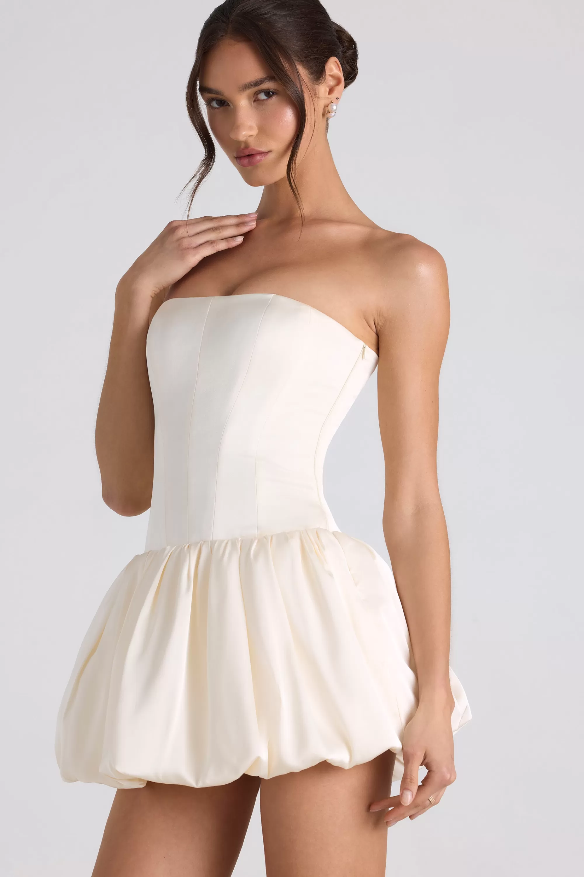 Oh Polly Lace-Up Bubble Hem Corset Mini Dress in Ivory Sale