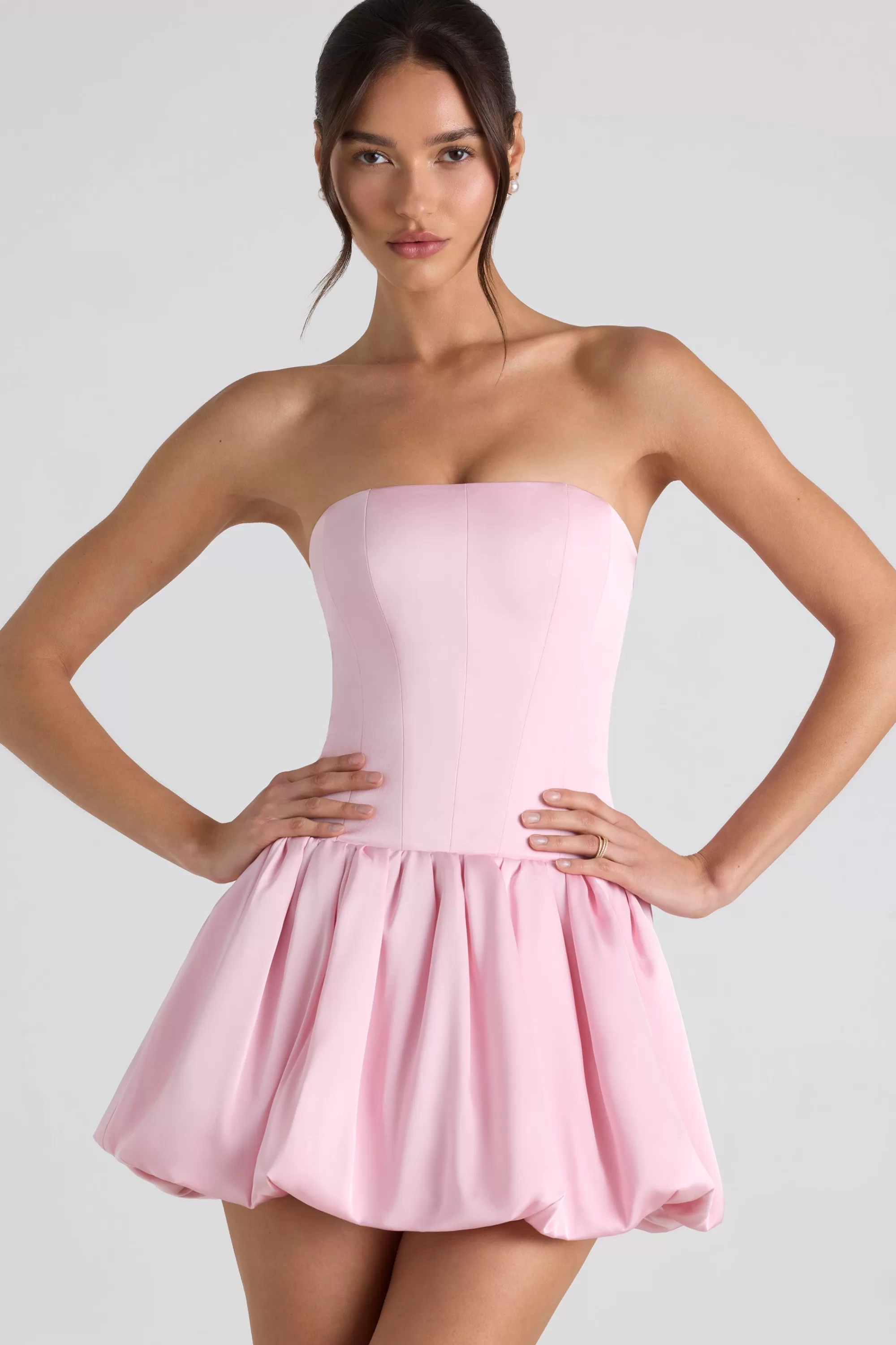 Oh Polly Lace-Up Bubble Hem Corset Mini Dress in Soft Pink SoftPink Best