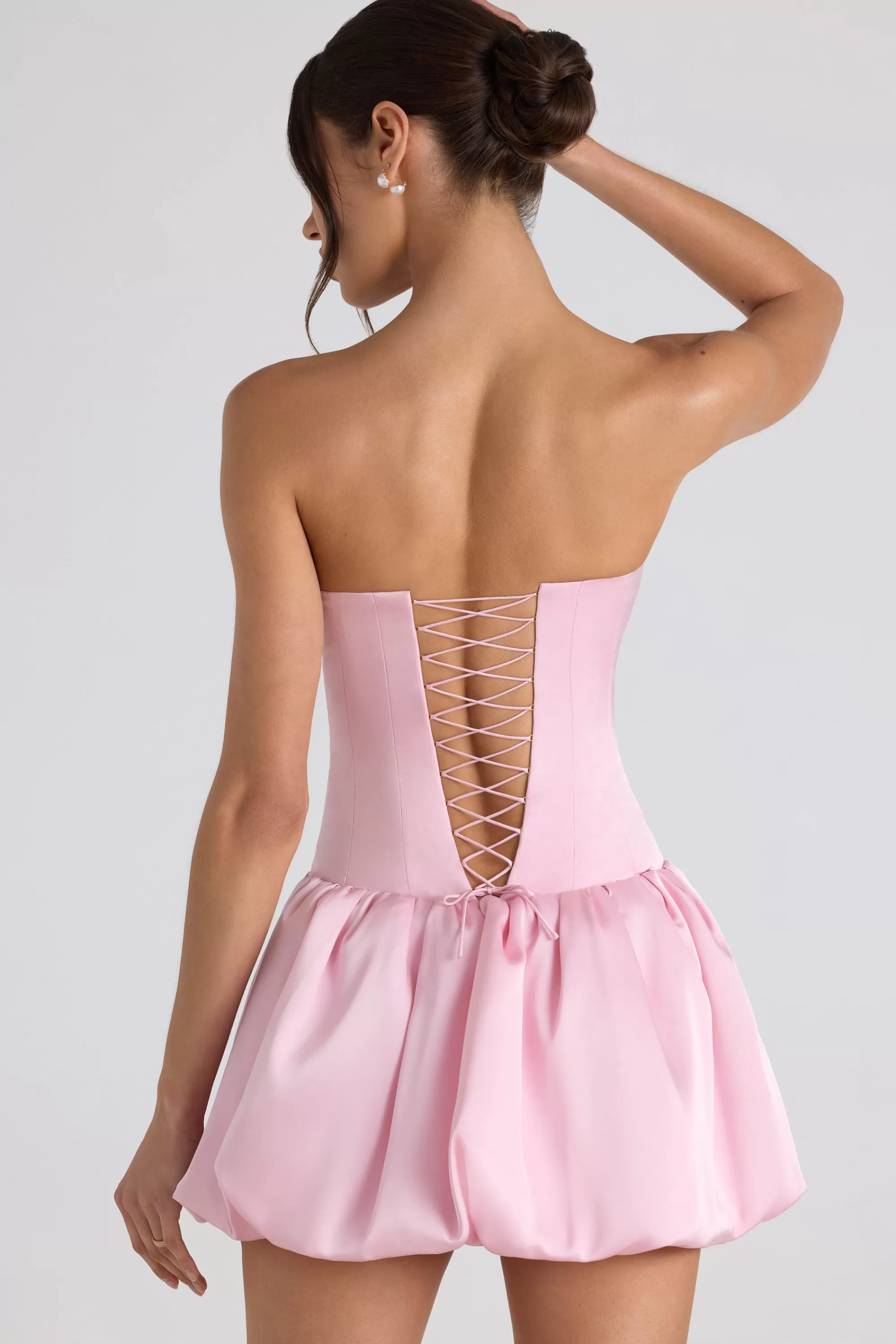 Oh Polly Lace-Up Bubble Hem Corset Mini Dress in Soft Pink SoftPink Best
