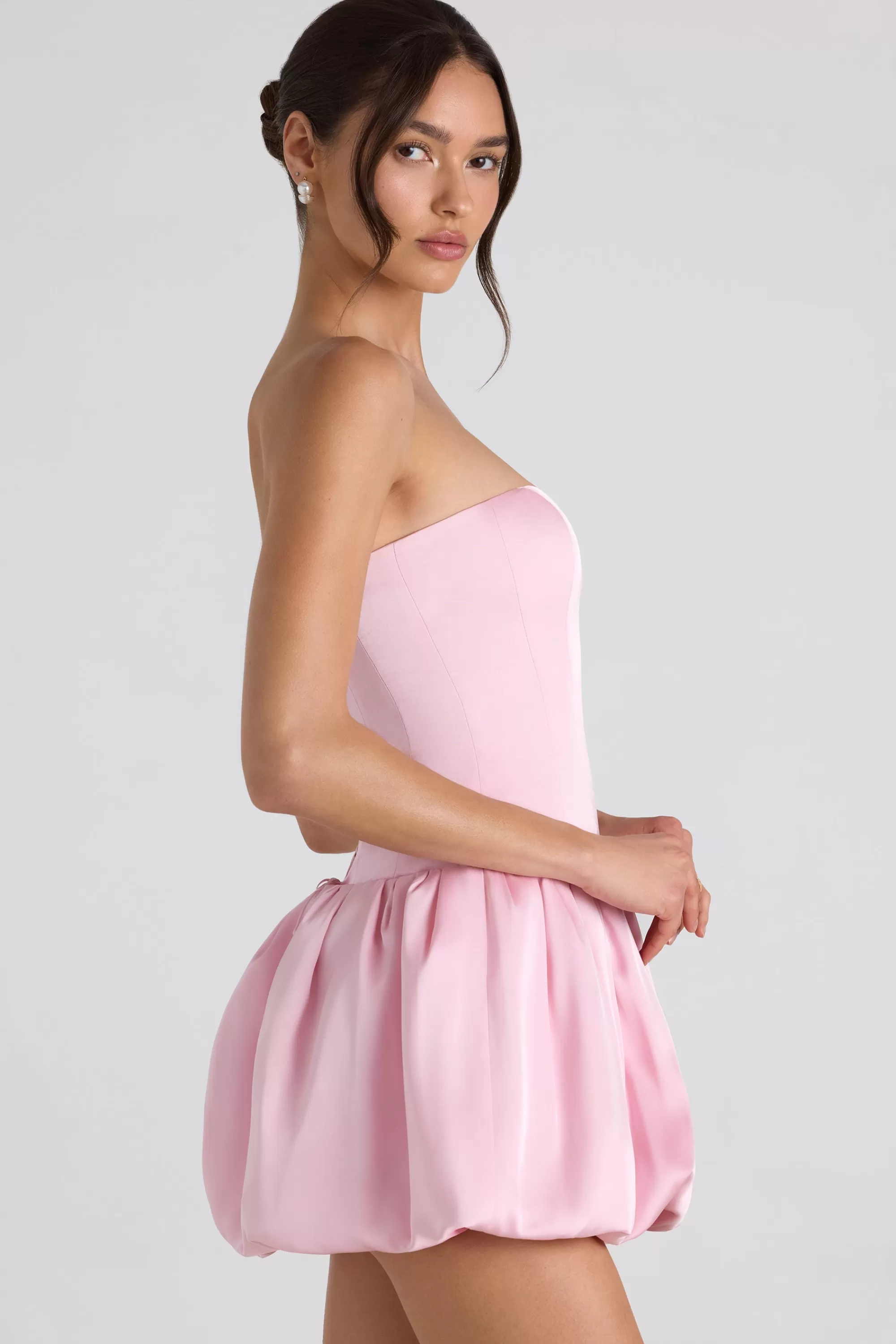 Oh Polly Lace-Up Bubble Hem Corset Mini Dress in Soft Pink SoftPink Best
