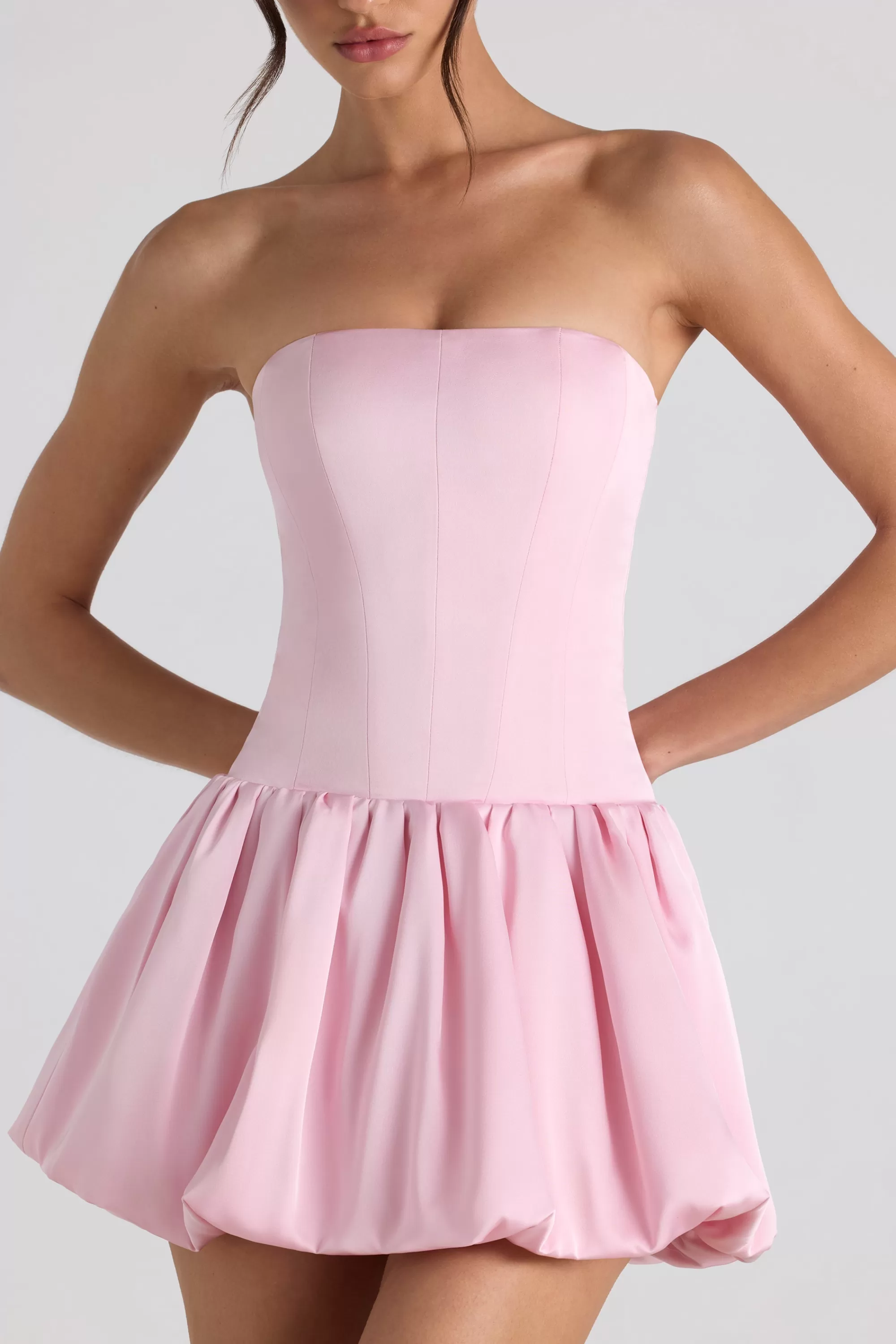 Oh Polly Lace-Up Bubble Hem Corset Mini Dress in Soft Pink SoftPink Best