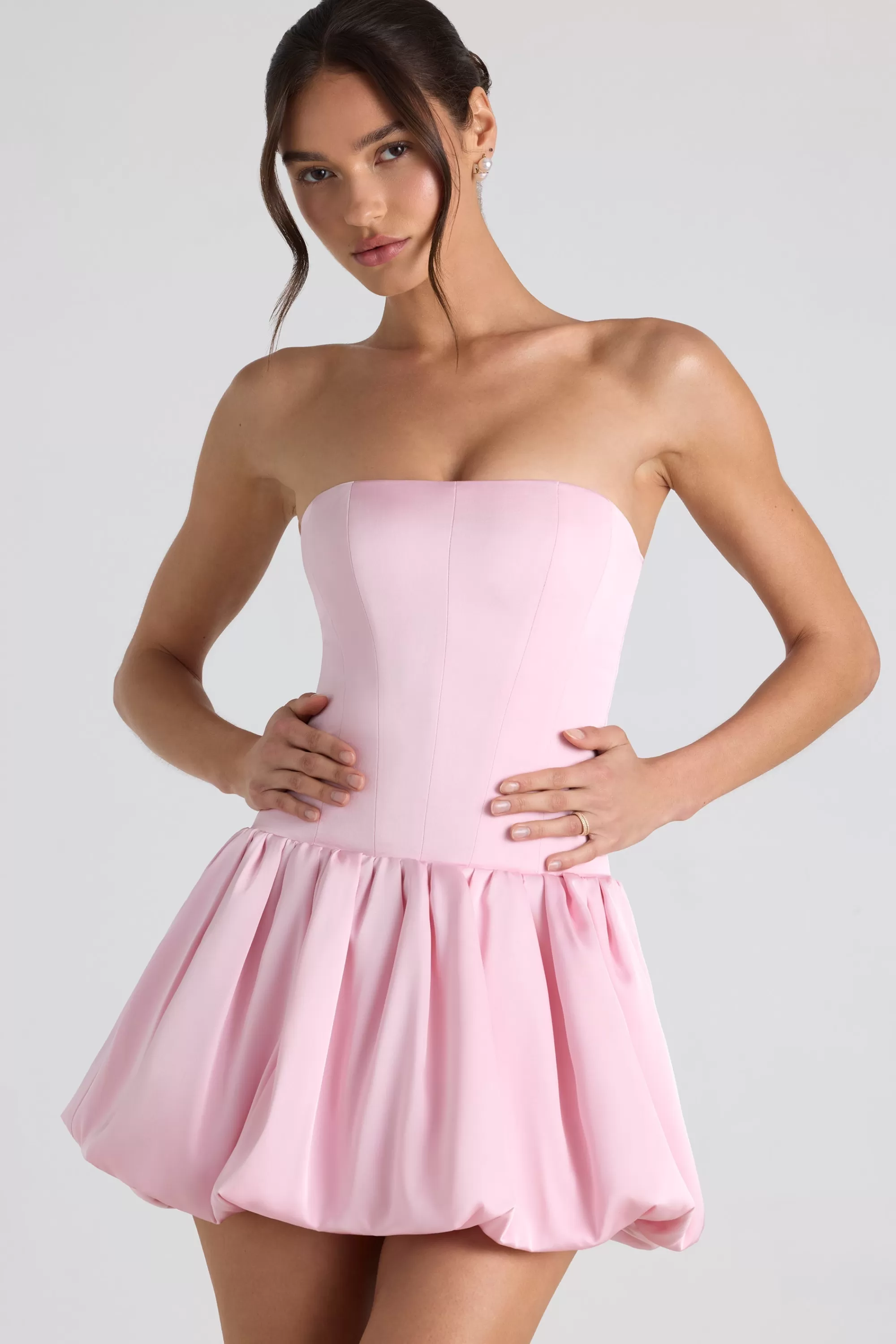 Oh Polly Lace-Up Bubble Hem Corset Mini Dress in Soft Pink SoftPink Best