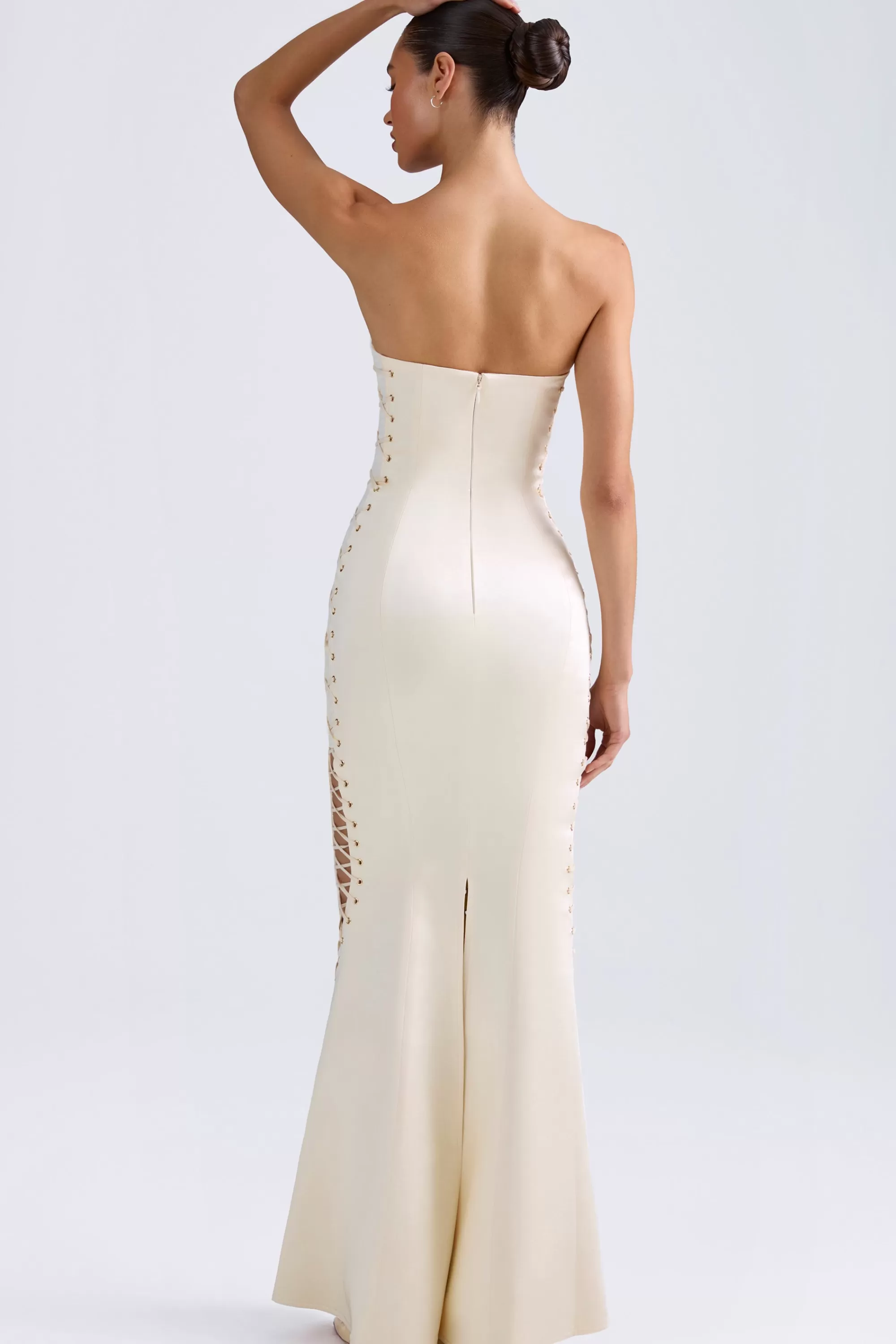 Oh Polly Lace-Up Corset Gown in Ivory Flash Sale