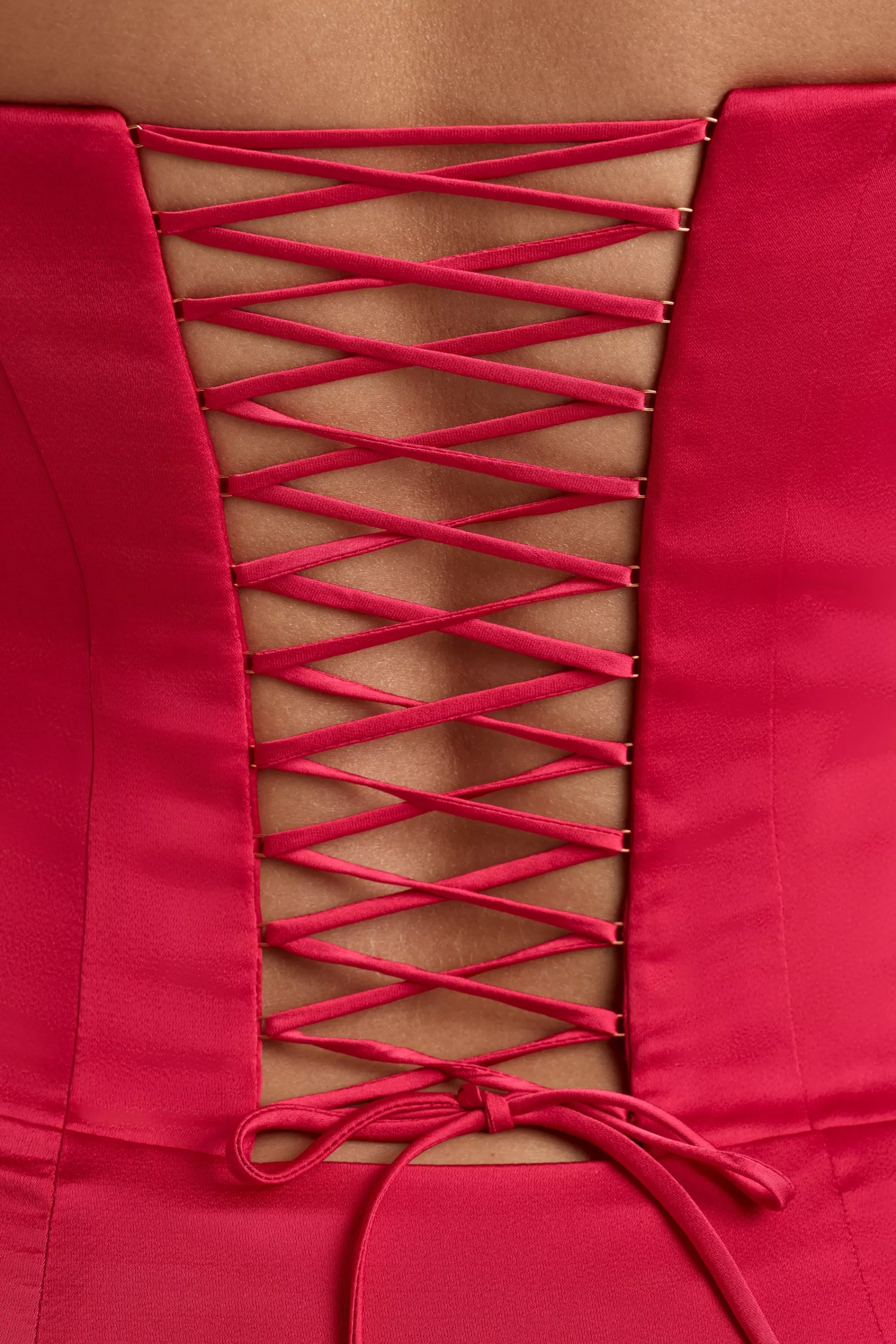 Oh Polly Lace-Up Corset Mini Dress in Cherry Red CherryRed Best