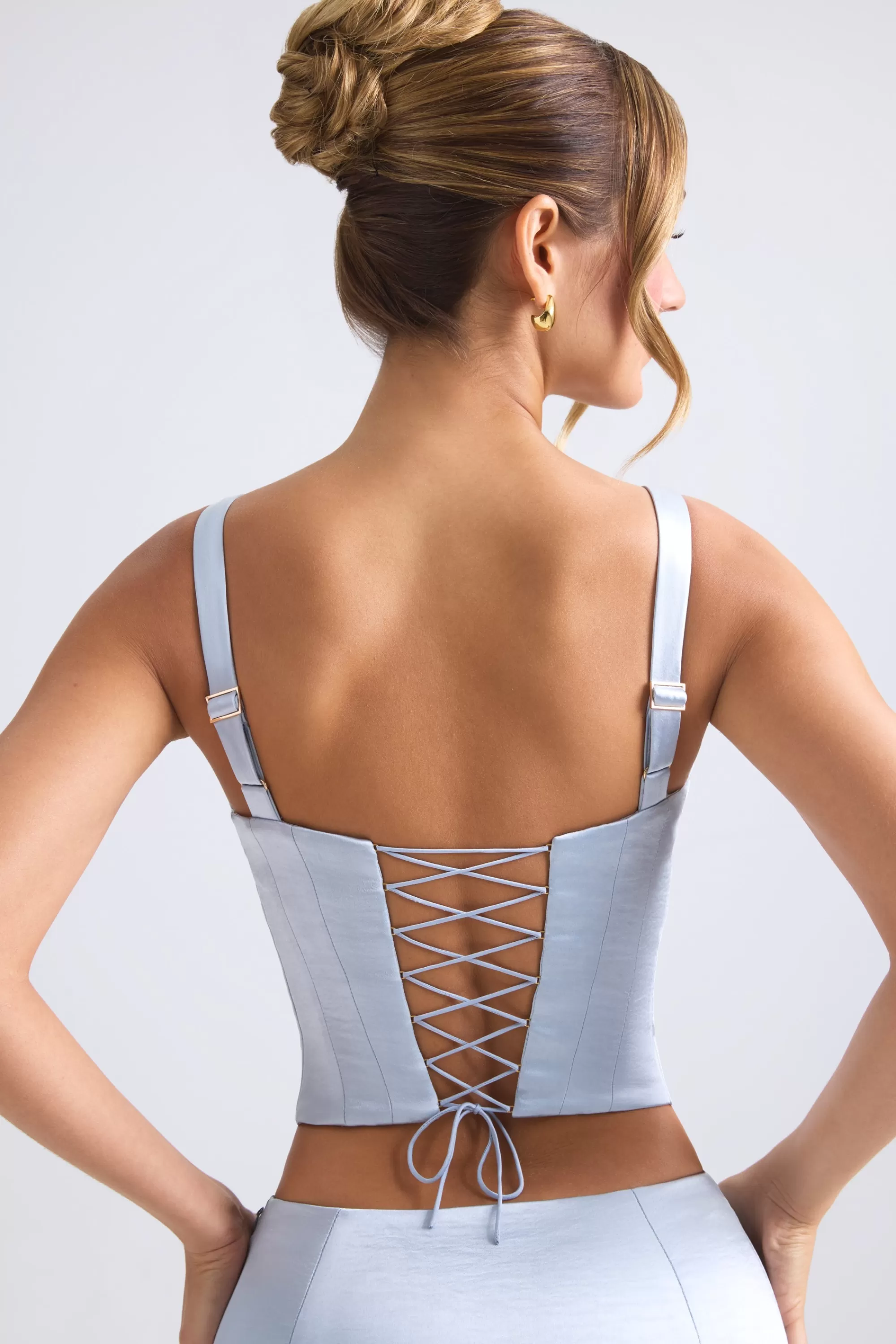 Oh Polly Lace-Up Corset Top in Light Blue LightBlue Fashion