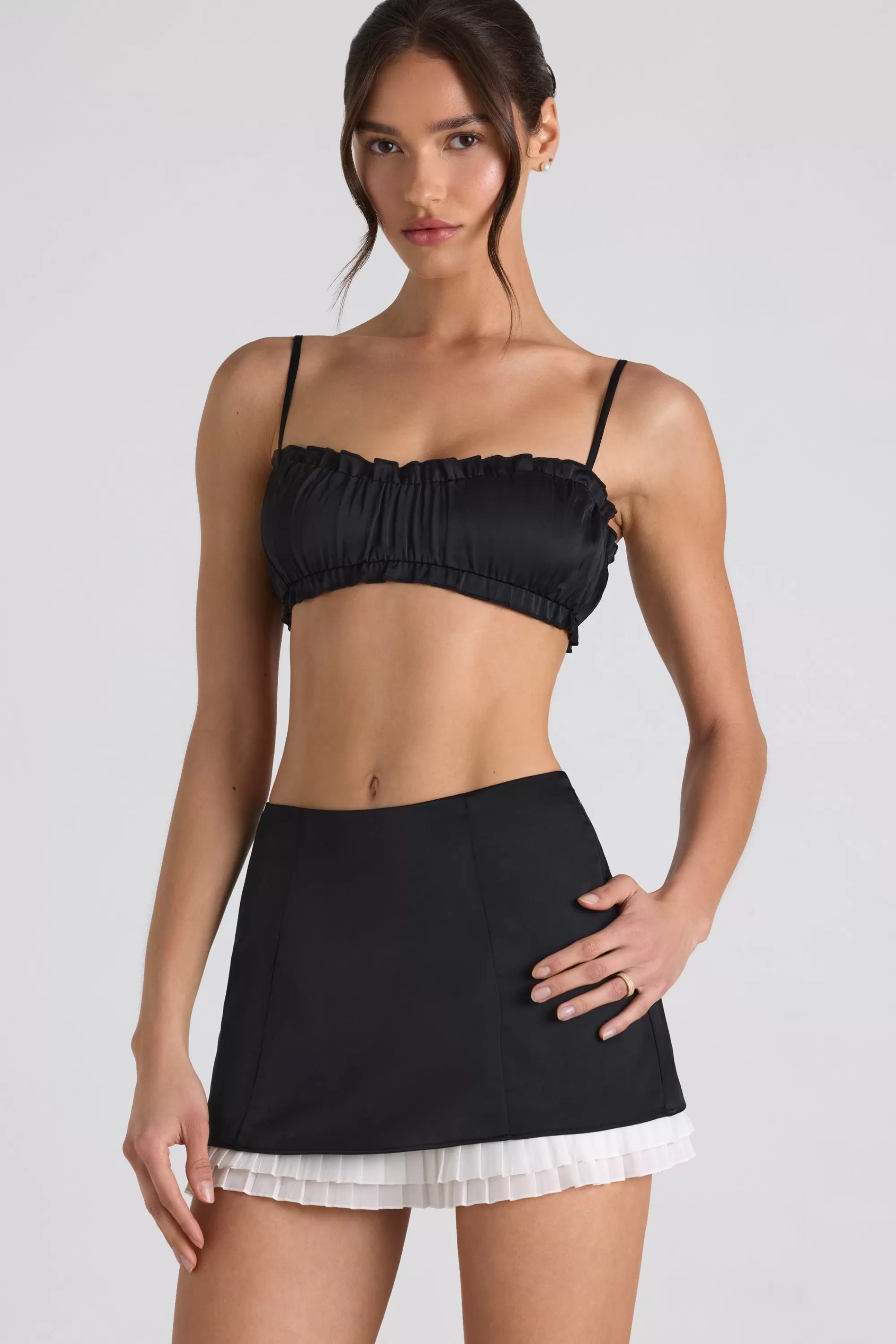 Oh Polly Layered Mid-Rise Mini Skirt in Black Best