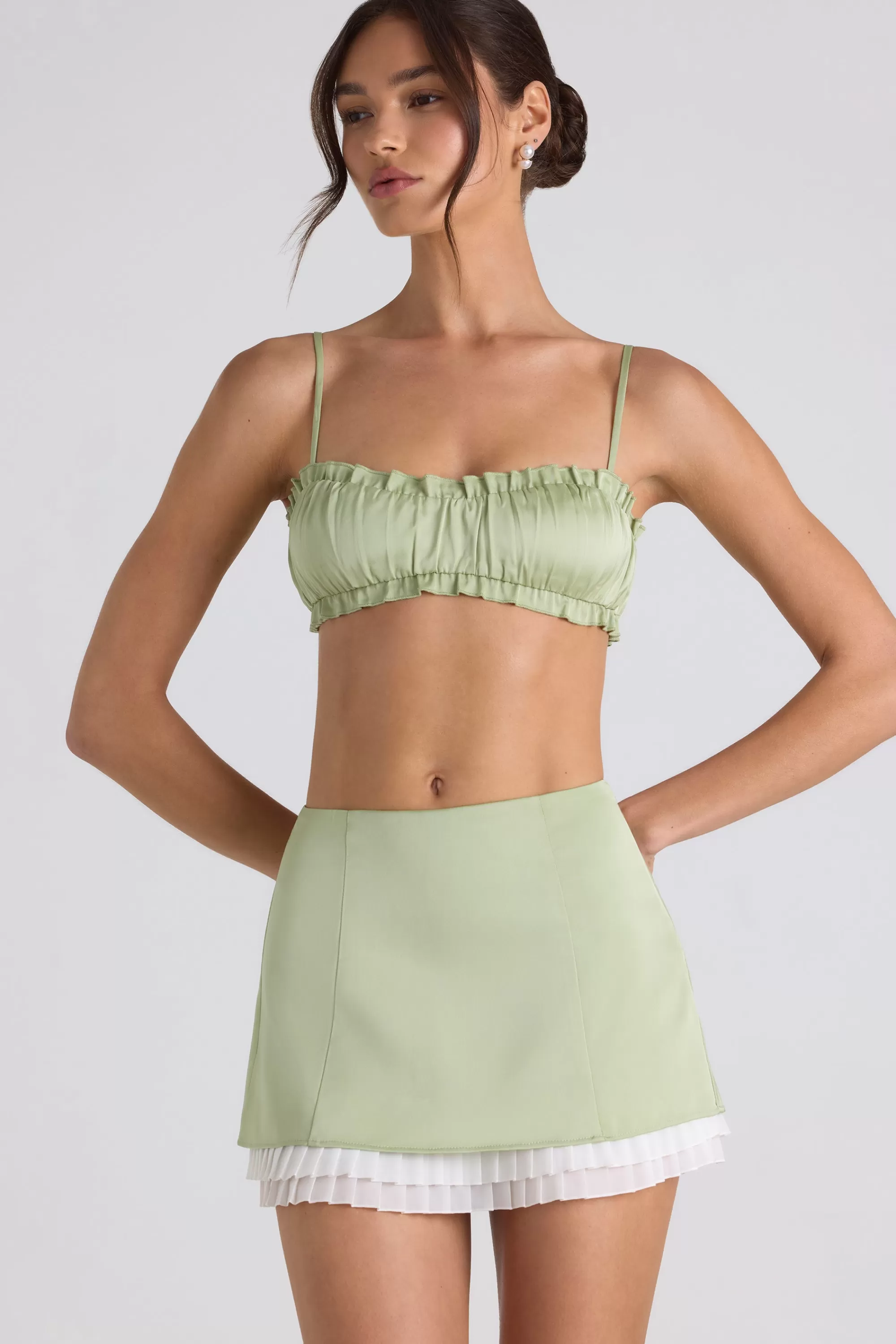 Oh Polly Layered Mid-Rise Mini Skirt in Spring Green SpringGreen New