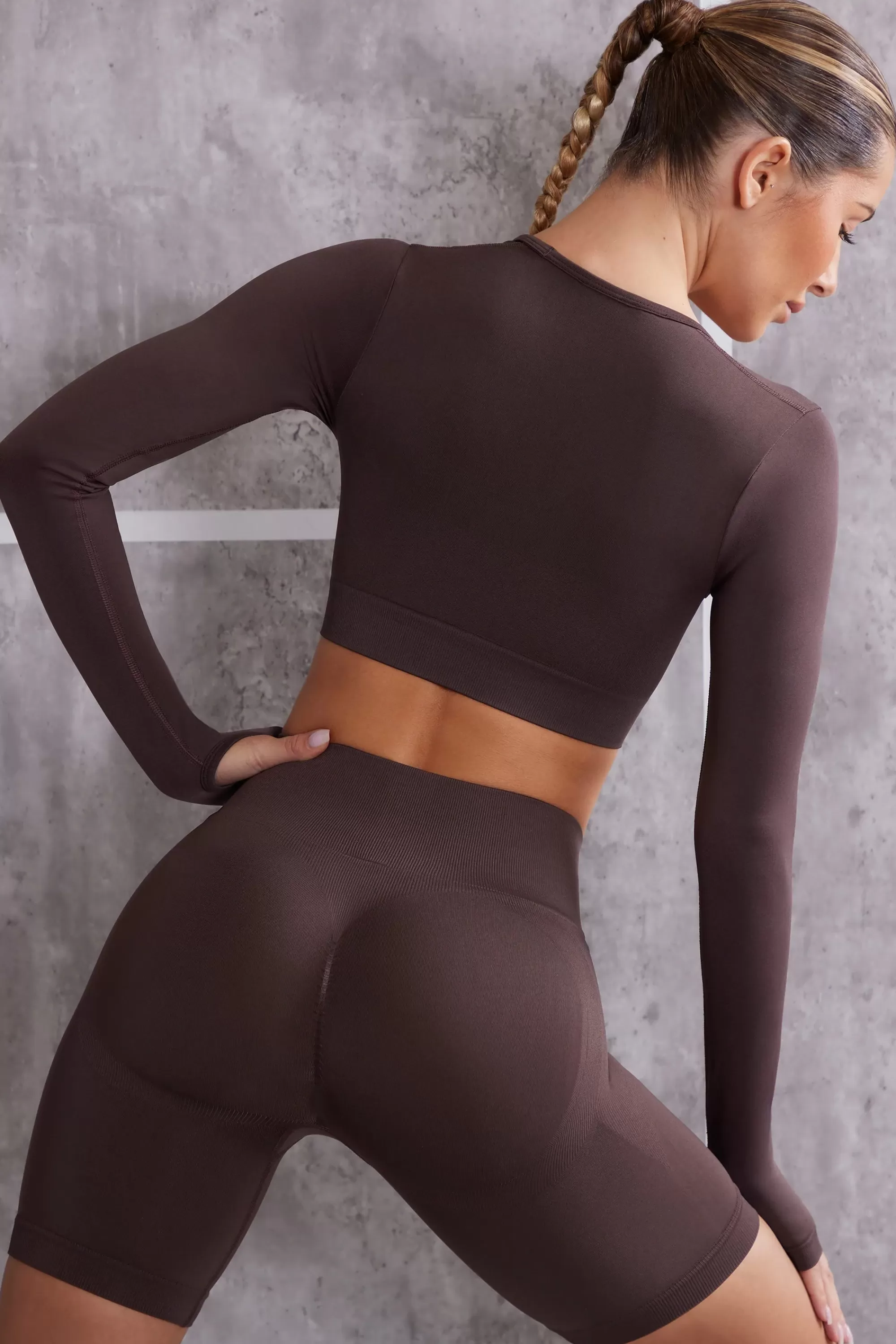 Oh Polly Long Sleeve Crop Top in Brown Discount