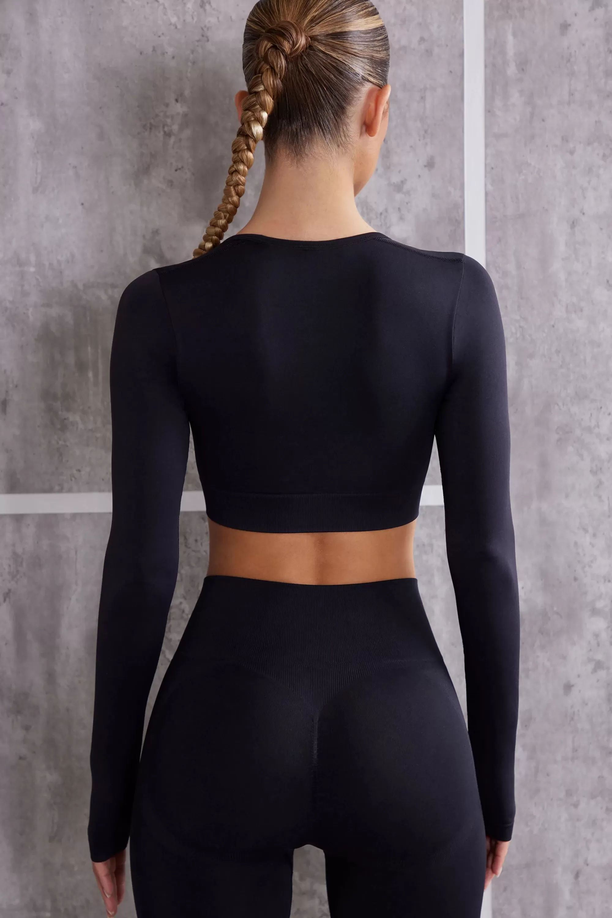 Oh Polly Long Sleeve Crop Top in Jet Black JetBlack Cheap