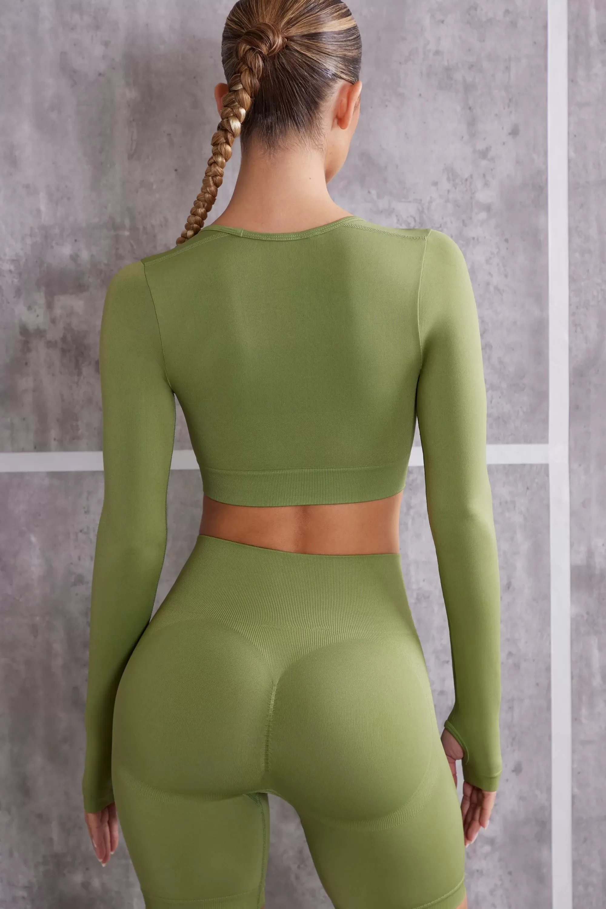 Oh Polly Long Sleeve Crop Top in Olive New