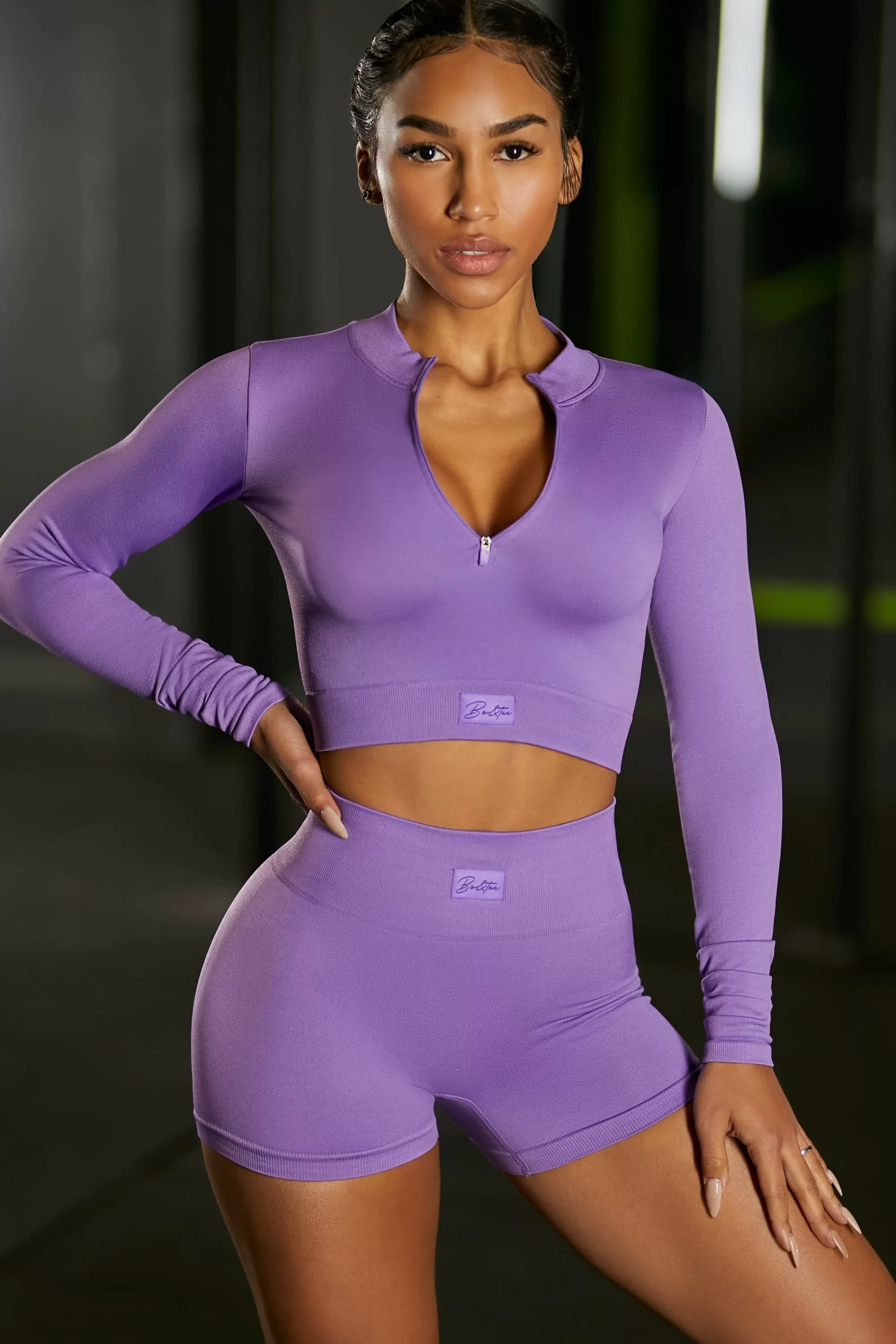 Oh Polly Long Sleeve Crop Top in Purple Flash Sale