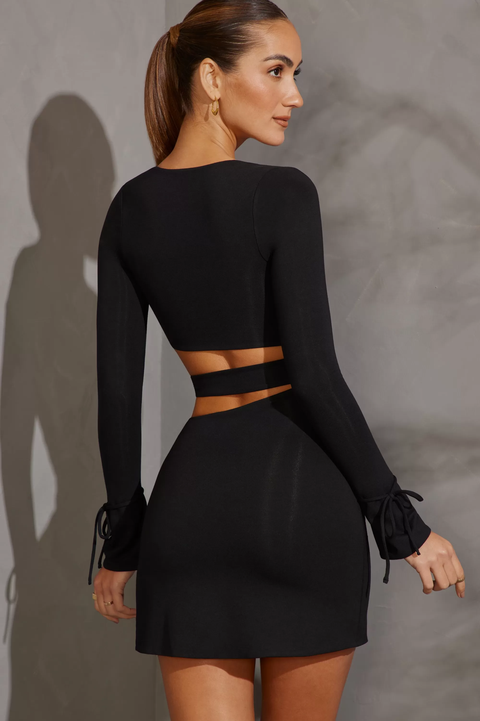 Oh Polly Long Sleeve Cut Out Mini Dress in Black Flash Sale