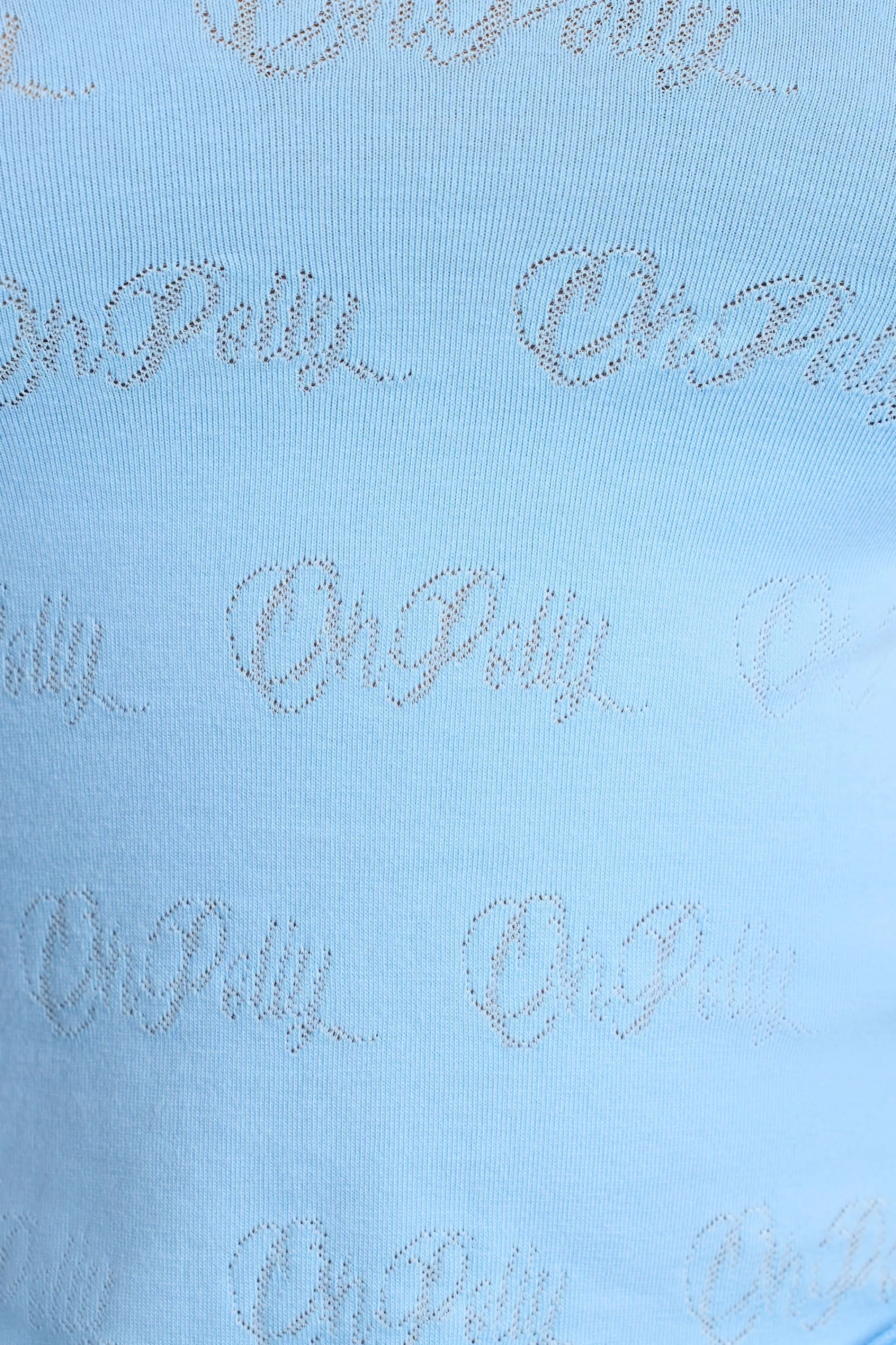 Oh Polly Long Sleeve Scoop Neck Pointelle Crop Top in Baby Blue BabyBlue Shop