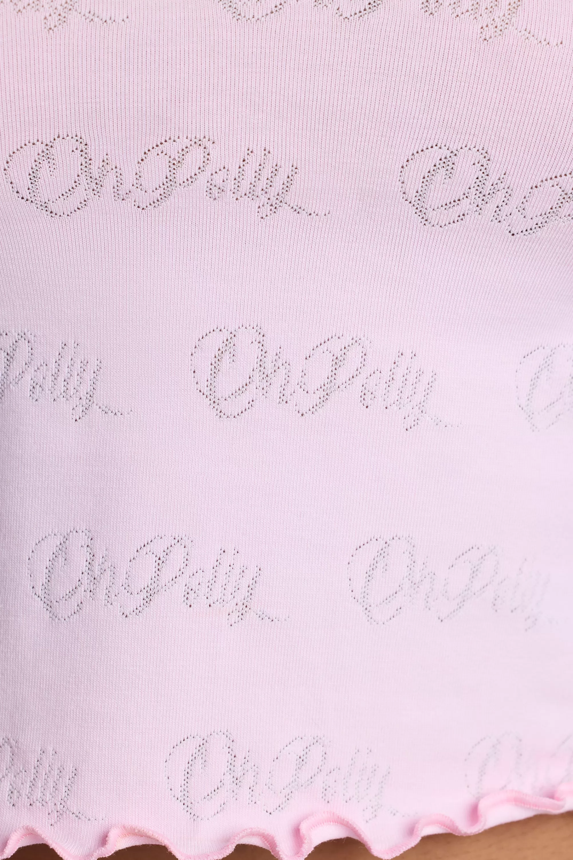 Oh Polly Long Sleeve Scoop Neck Pointelle Crop Top in Baby Pink BabyPink Best