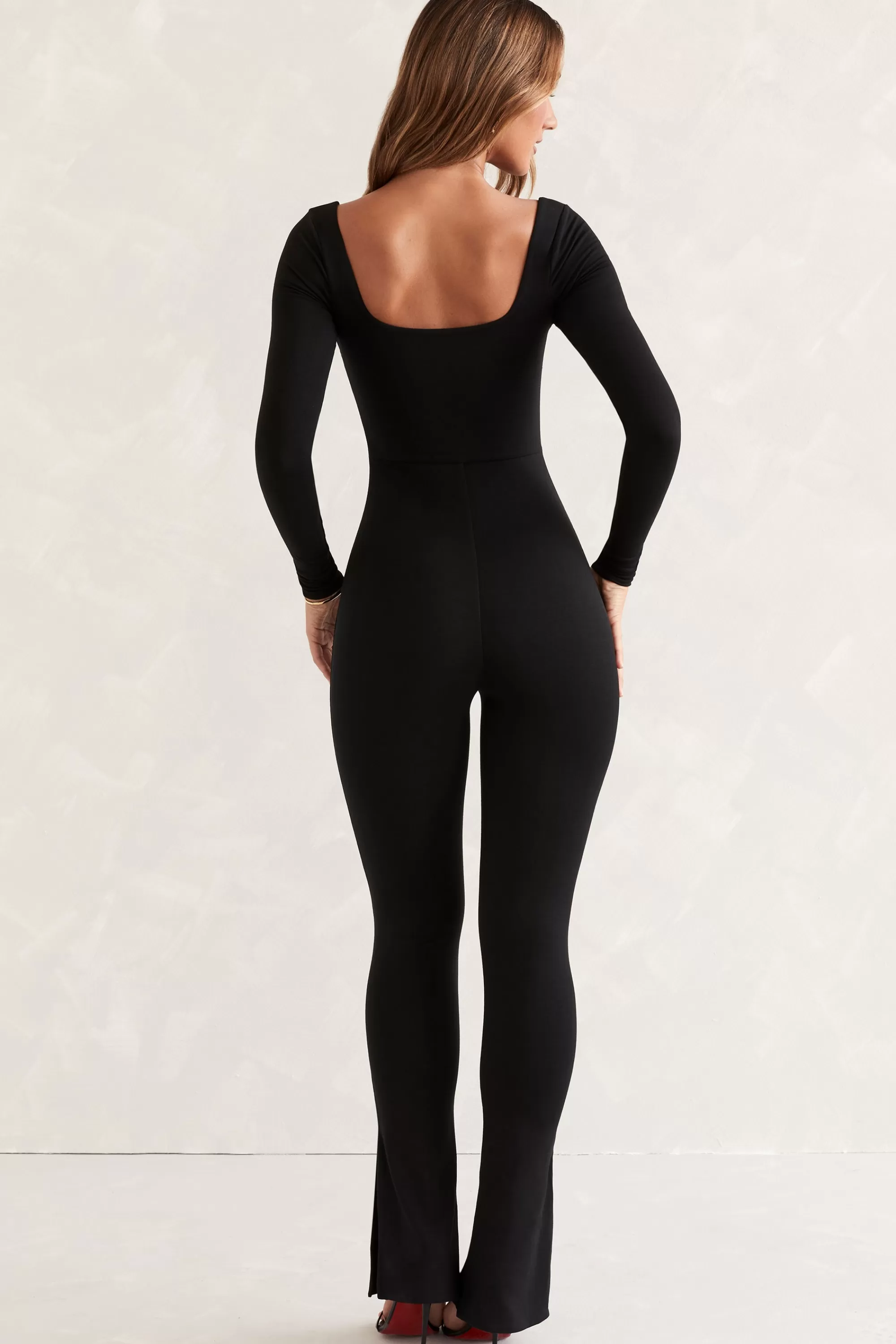 Oh Polly Long Sleeve Square Neck Jumpsuit in Black Best