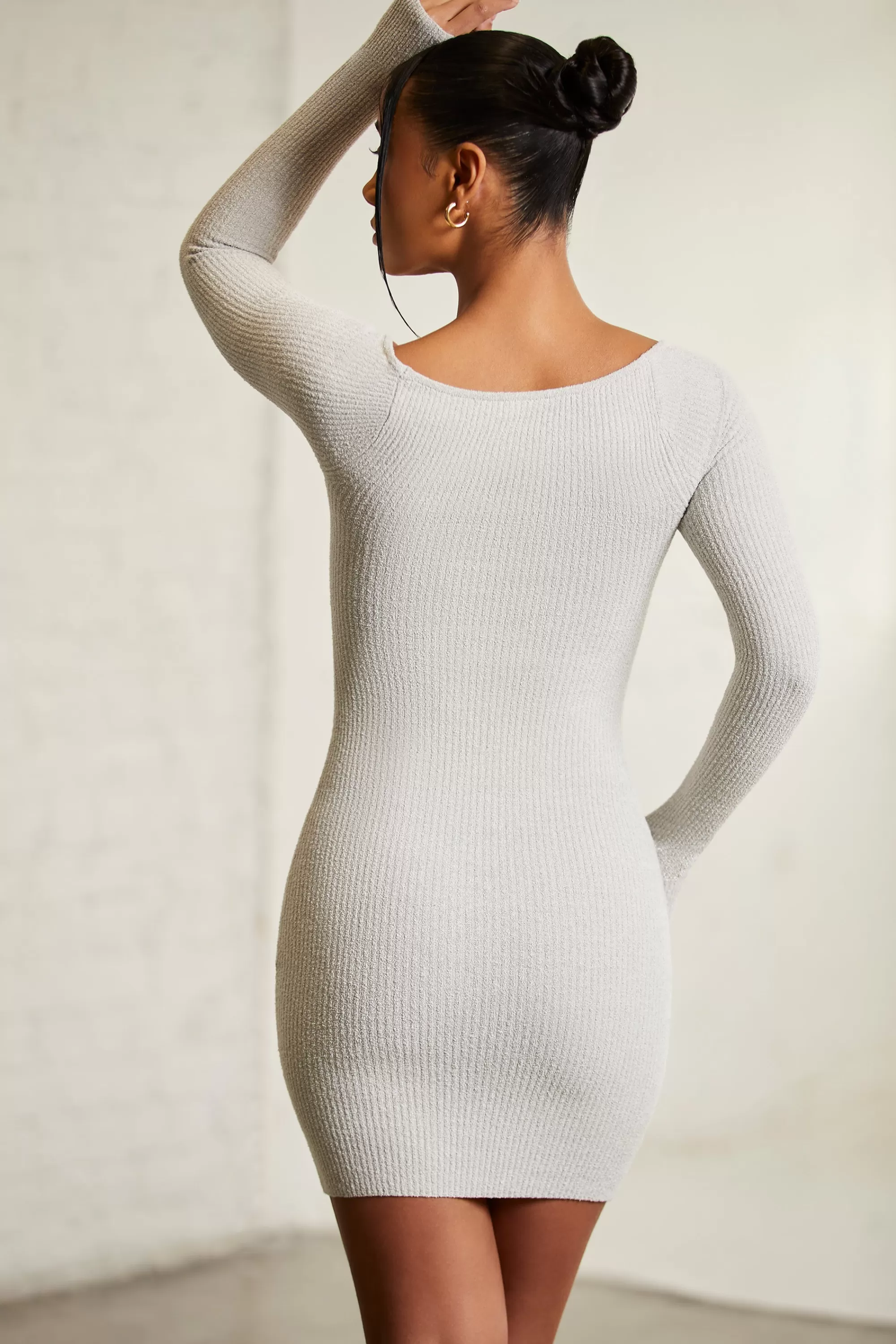 Oh Polly Long Sleeve Square Neck Mini Dress in Grey Sale