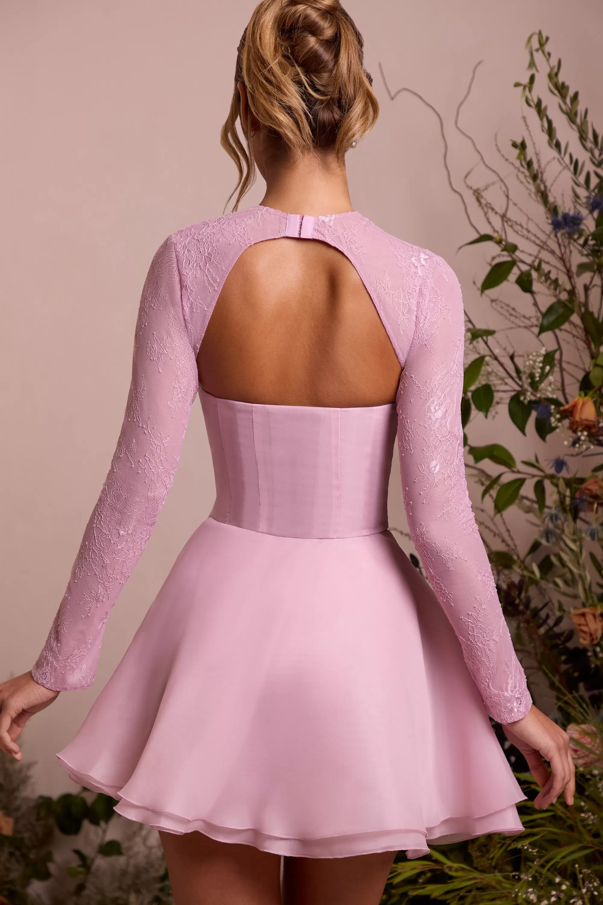 Oh Polly Long Sleeve Tulle Skirt Mini Dress in Dusty Pink DustyPink Best