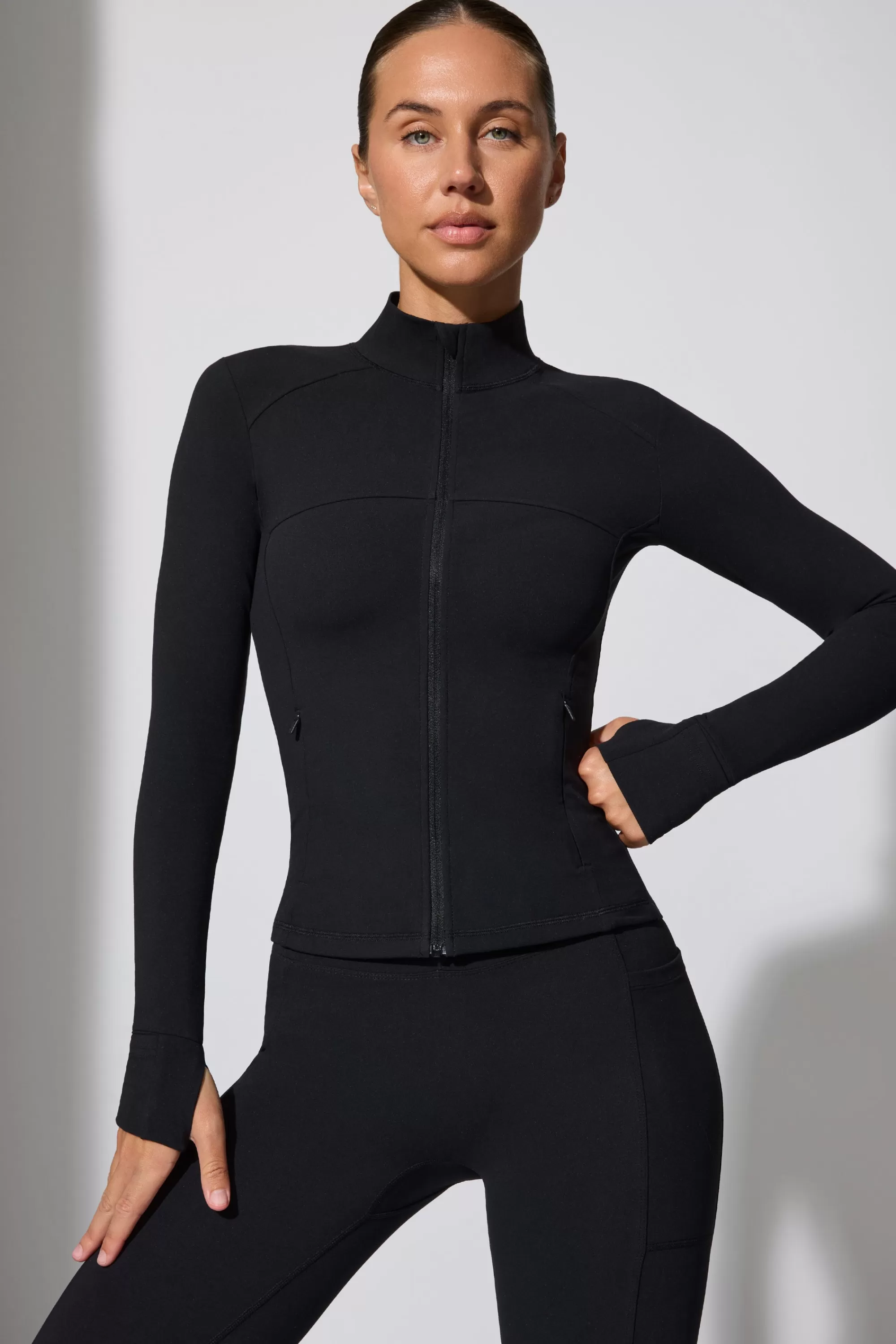 Oh Polly Long Sleeve Zip Up Jacket in Black Best Sale