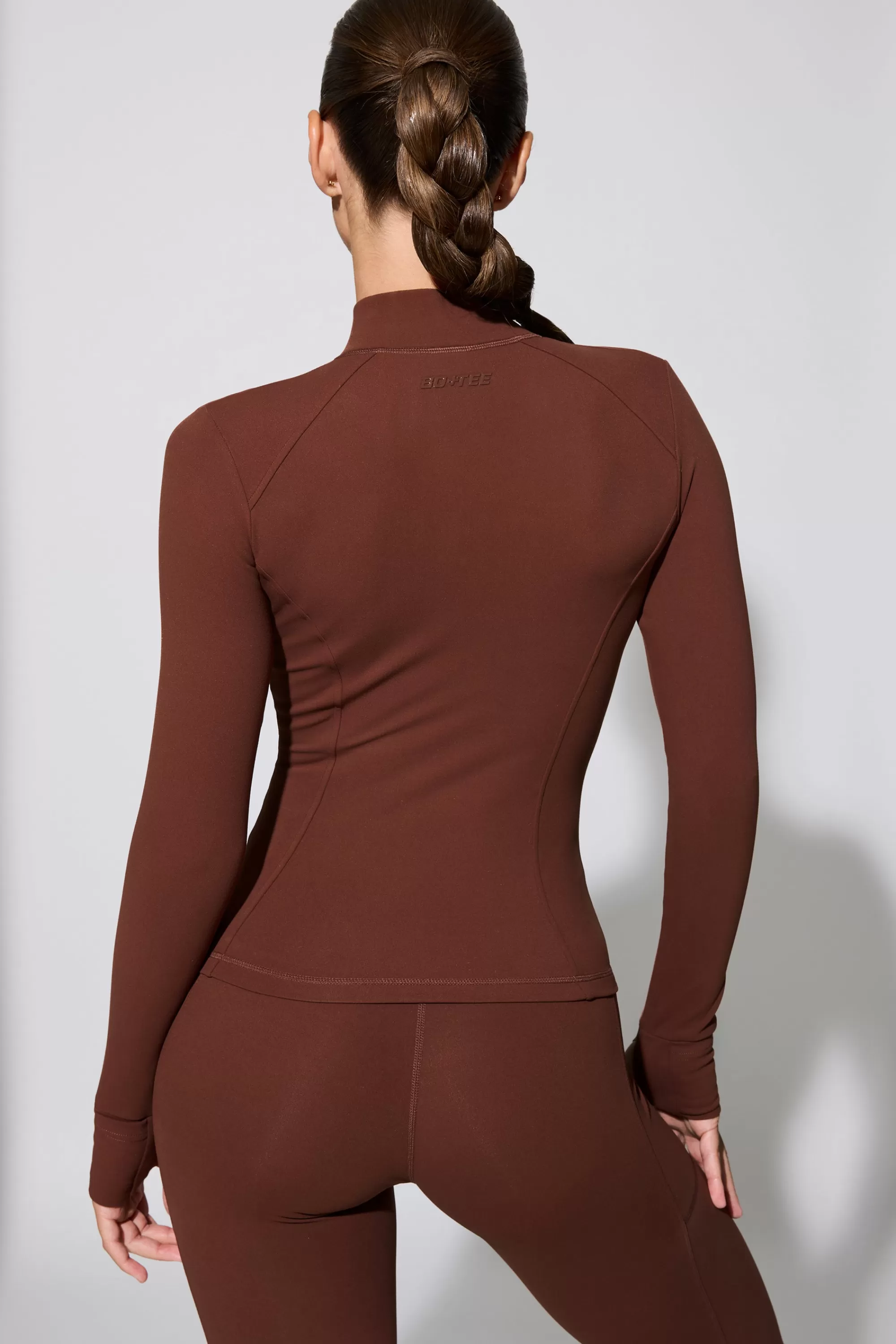 Oh Polly Long Sleeve Zip Up Jacket in Chocolate Best Sale