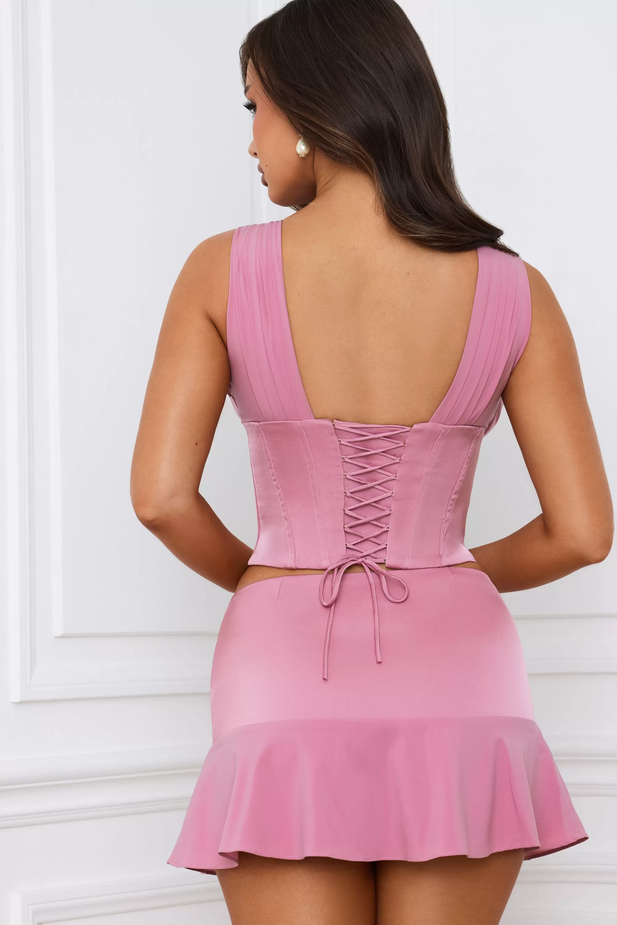 Oh Polly Longline Lace-Up Corset Top in Mauve Sale