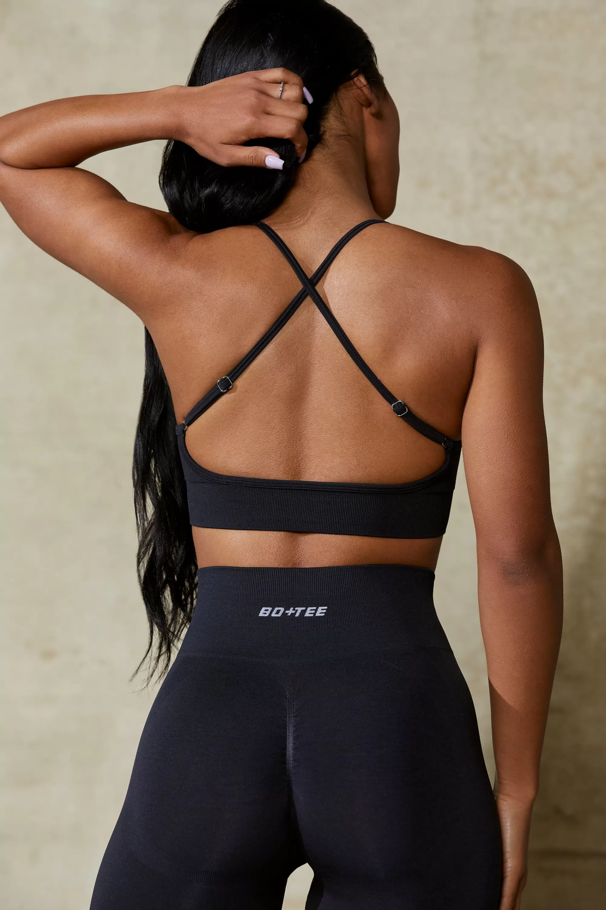 Oh Polly Low Back Define Luxe Sports Bra in Black Store