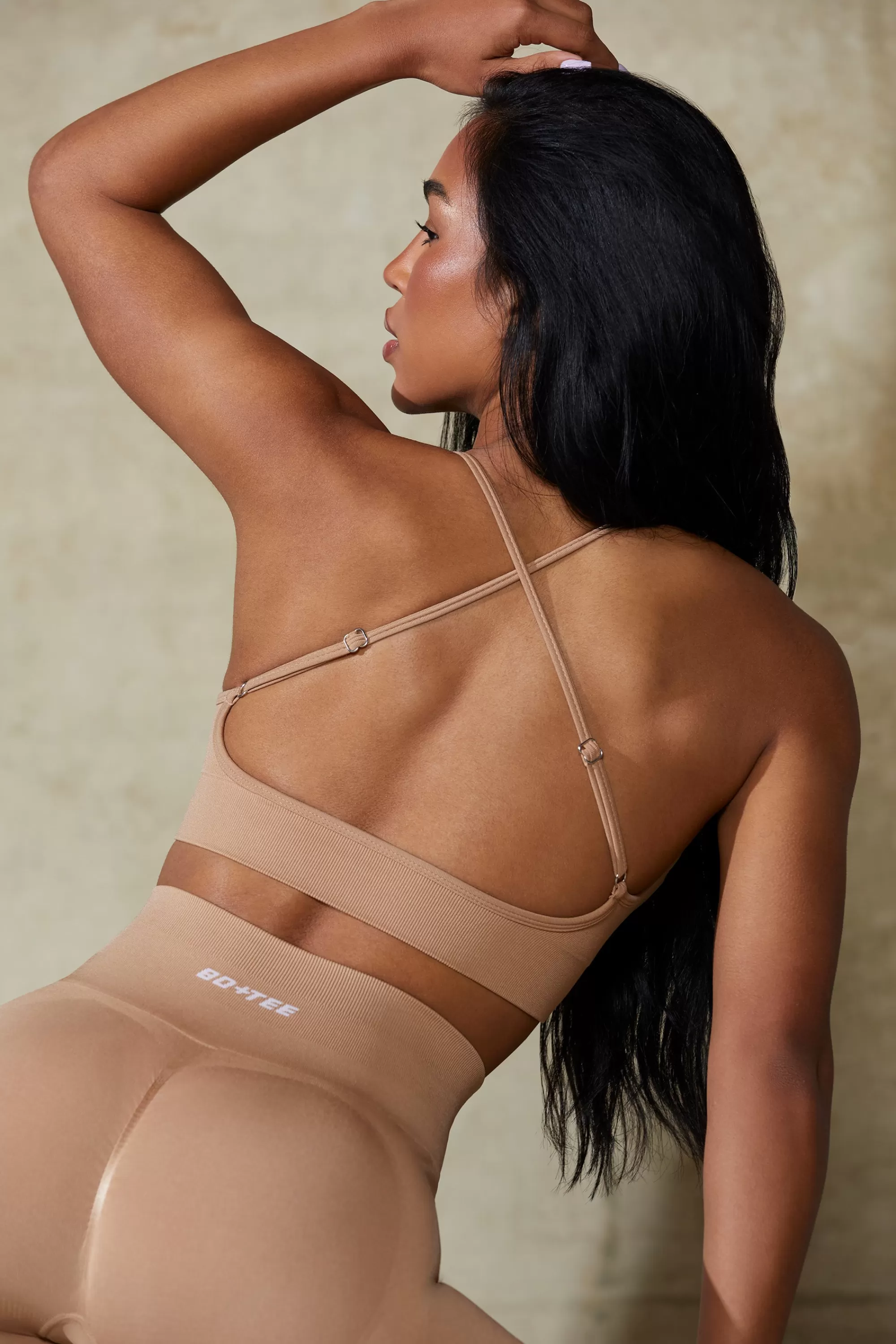 Oh Polly Low Back Define Luxe Sports Bra in Warm Taupe WarmTaupe Flash Sale