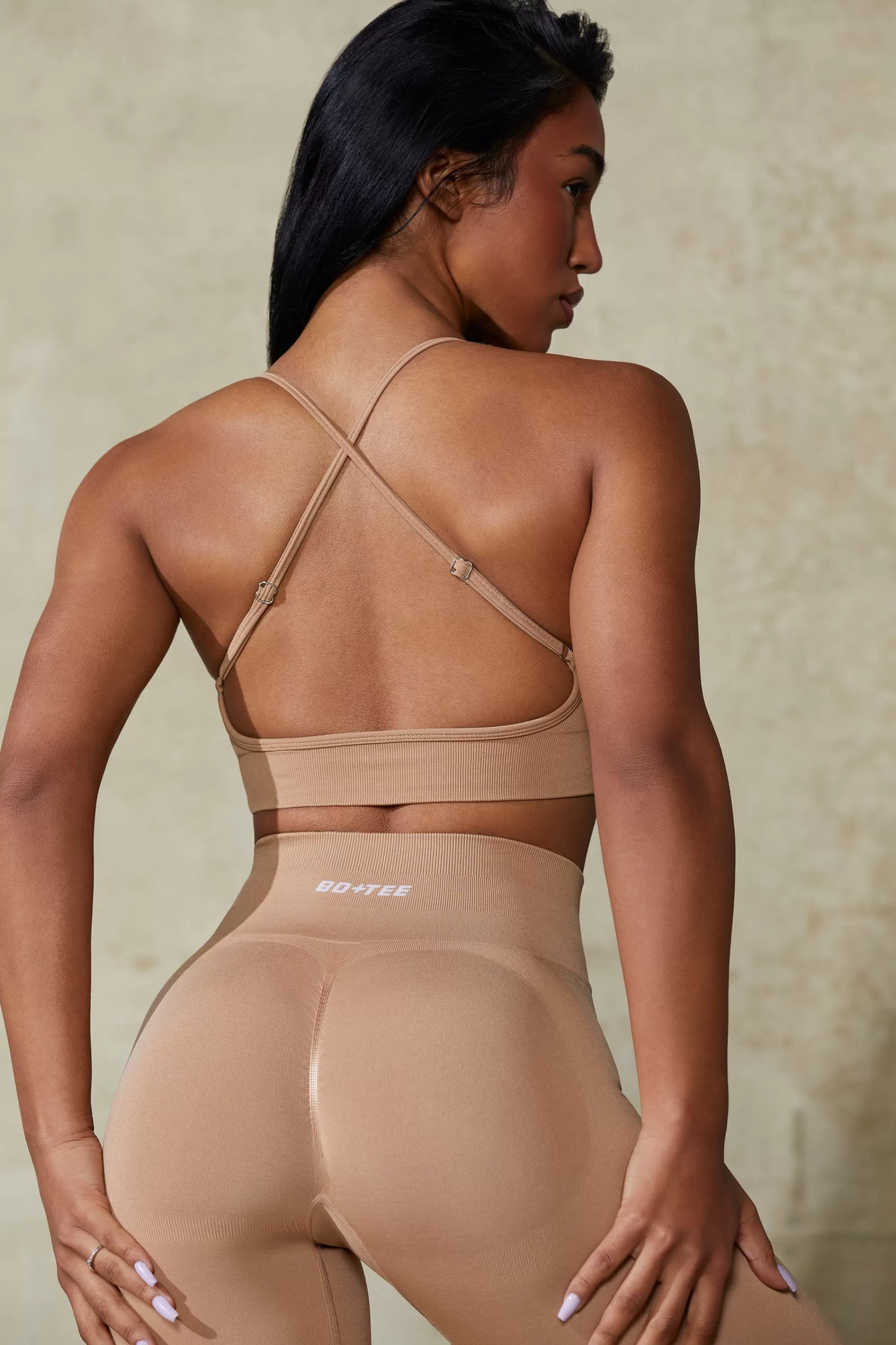 Oh Polly Low Back Define Luxe Sports Bra in Warm Taupe WarmTaupe Flash Sale