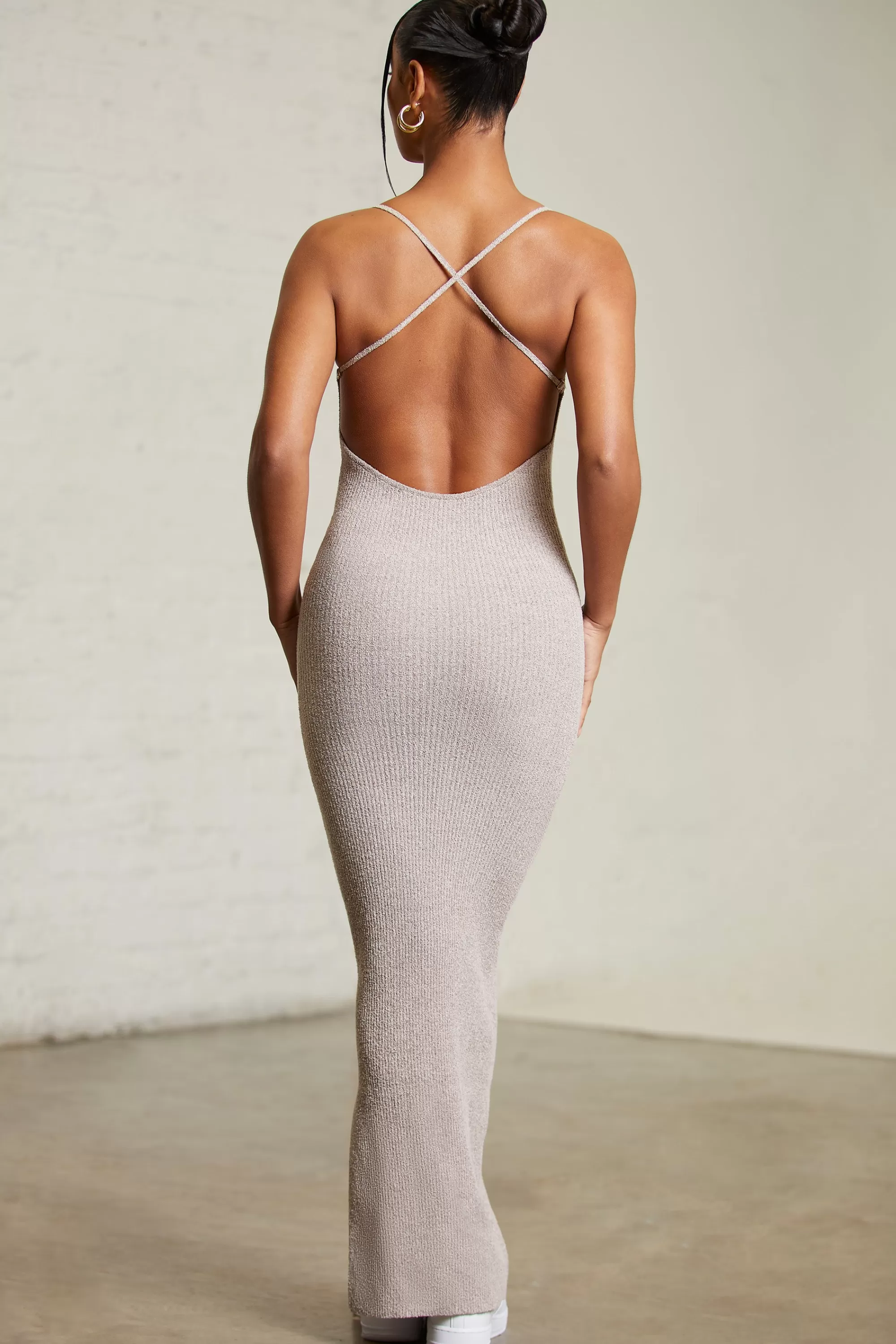 Oh Polly Low Back Maxi Dress in Mocha Online