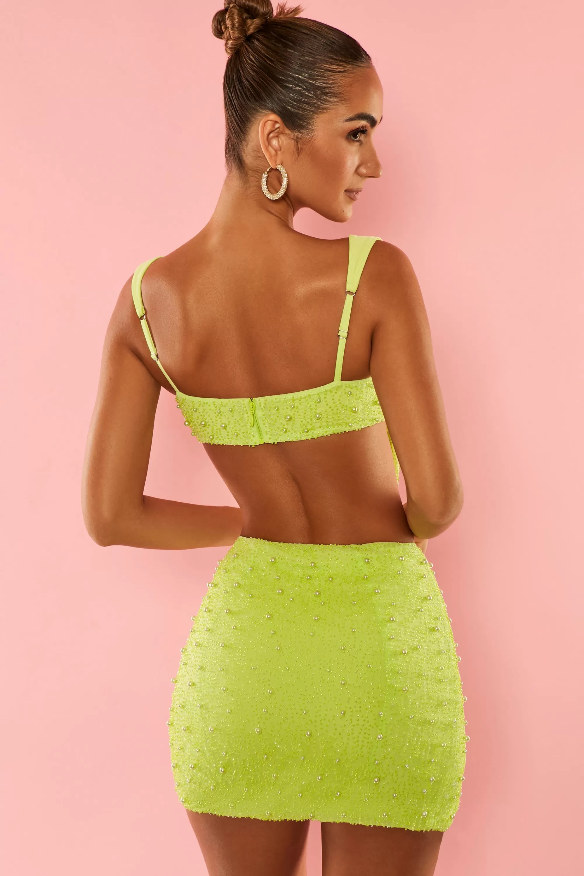 Oh Polly Low Plunge Neck Crop Top in Lime Fashion