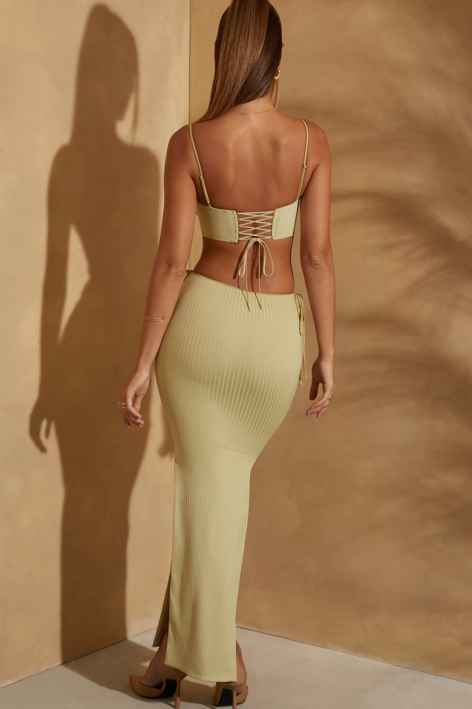 Oh Polly Low Rise Maxi Skirt in Sage Fashion