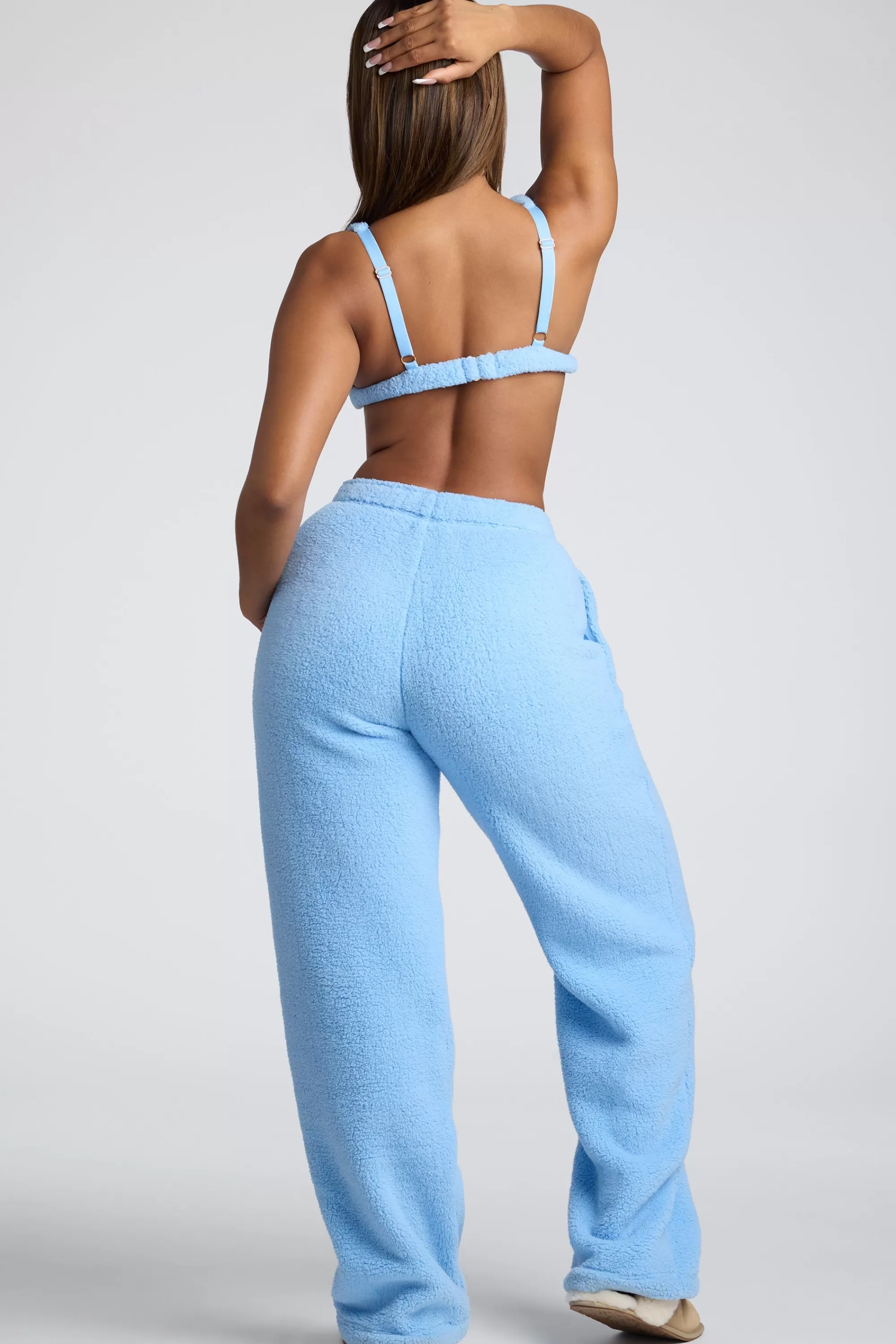 Oh Polly Low Rise Straight Leg Fleece Joggers in Baby Blue BabyBlue Flash Sale