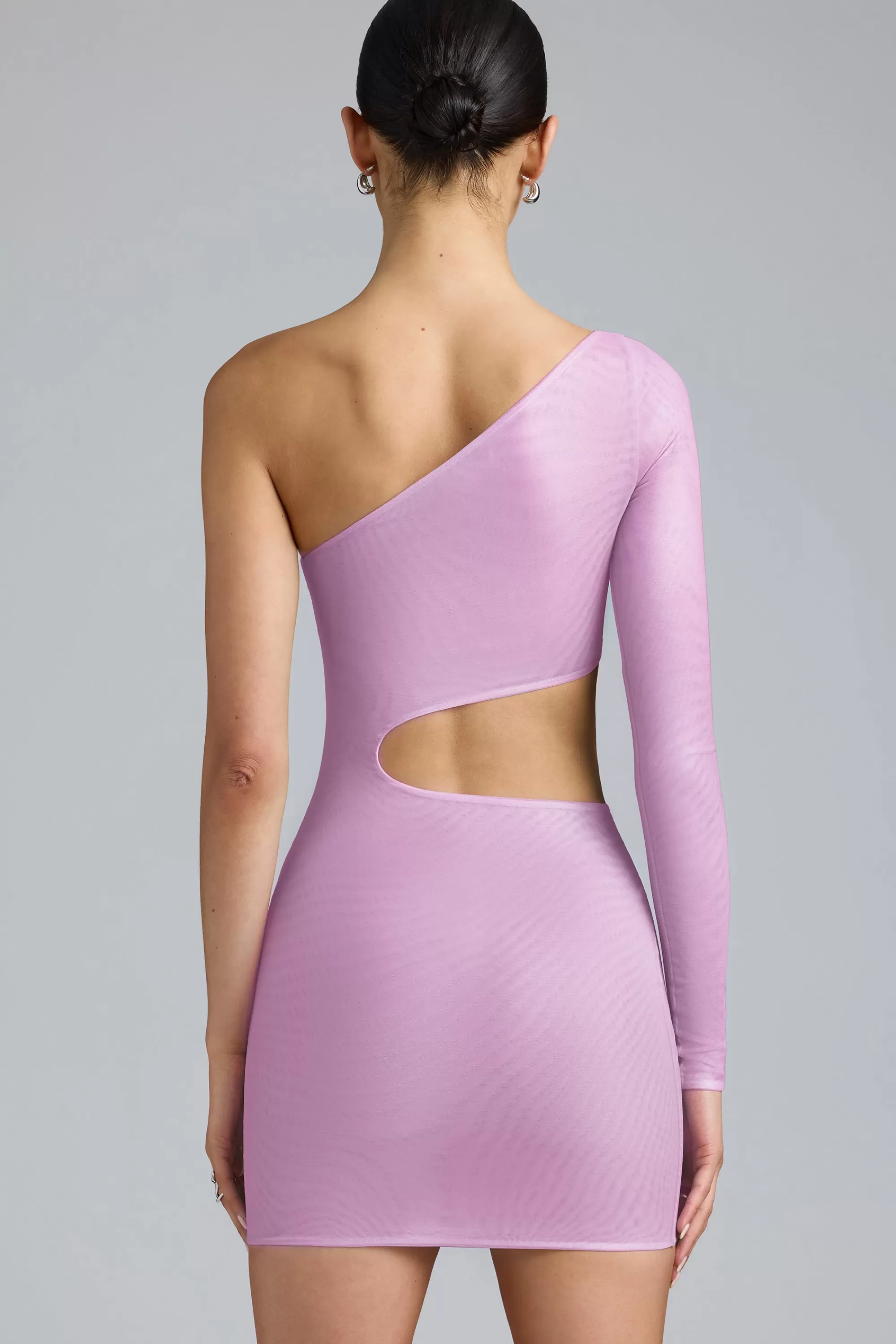 Oh Polly Metallic Cut-Out One-Shoulder Mini Dress in Violet Pink VioletPink New