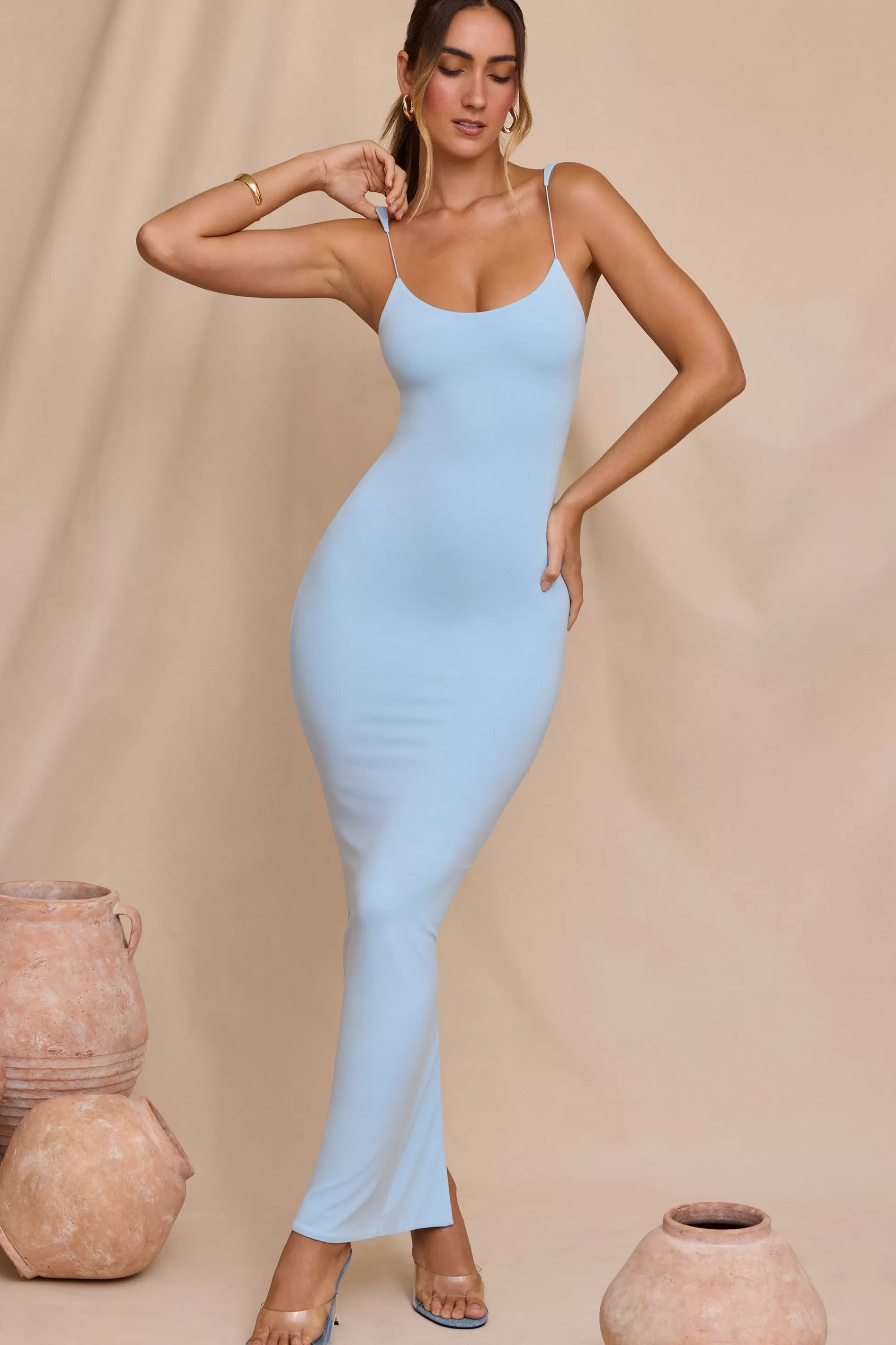 Oh Polly Micro Strap Detail Maxi Dress in Sky Blue SkyBlue Sale