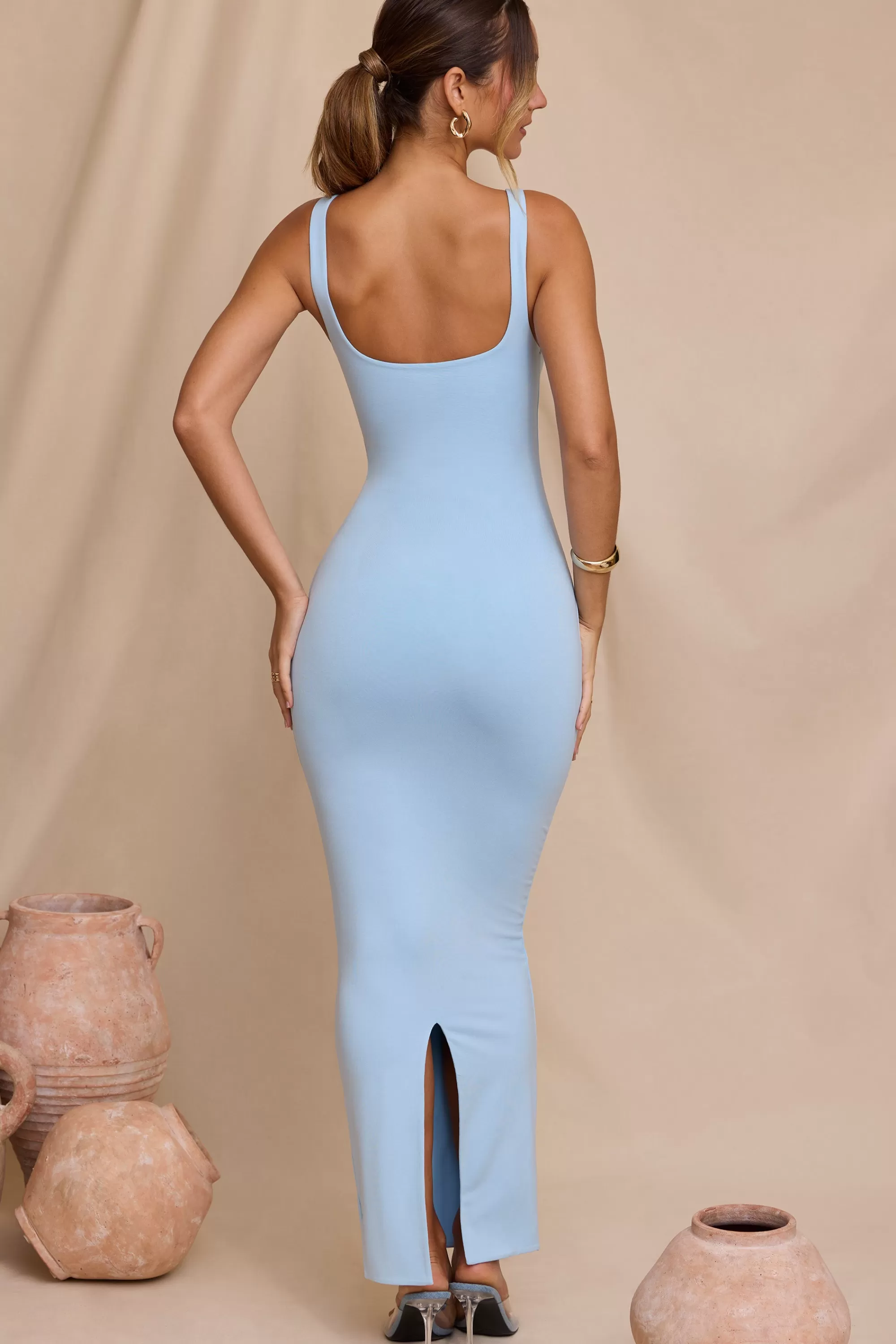 Oh Polly Micro Strap Detail Maxi Dress in Sky Blue SkyBlue Sale