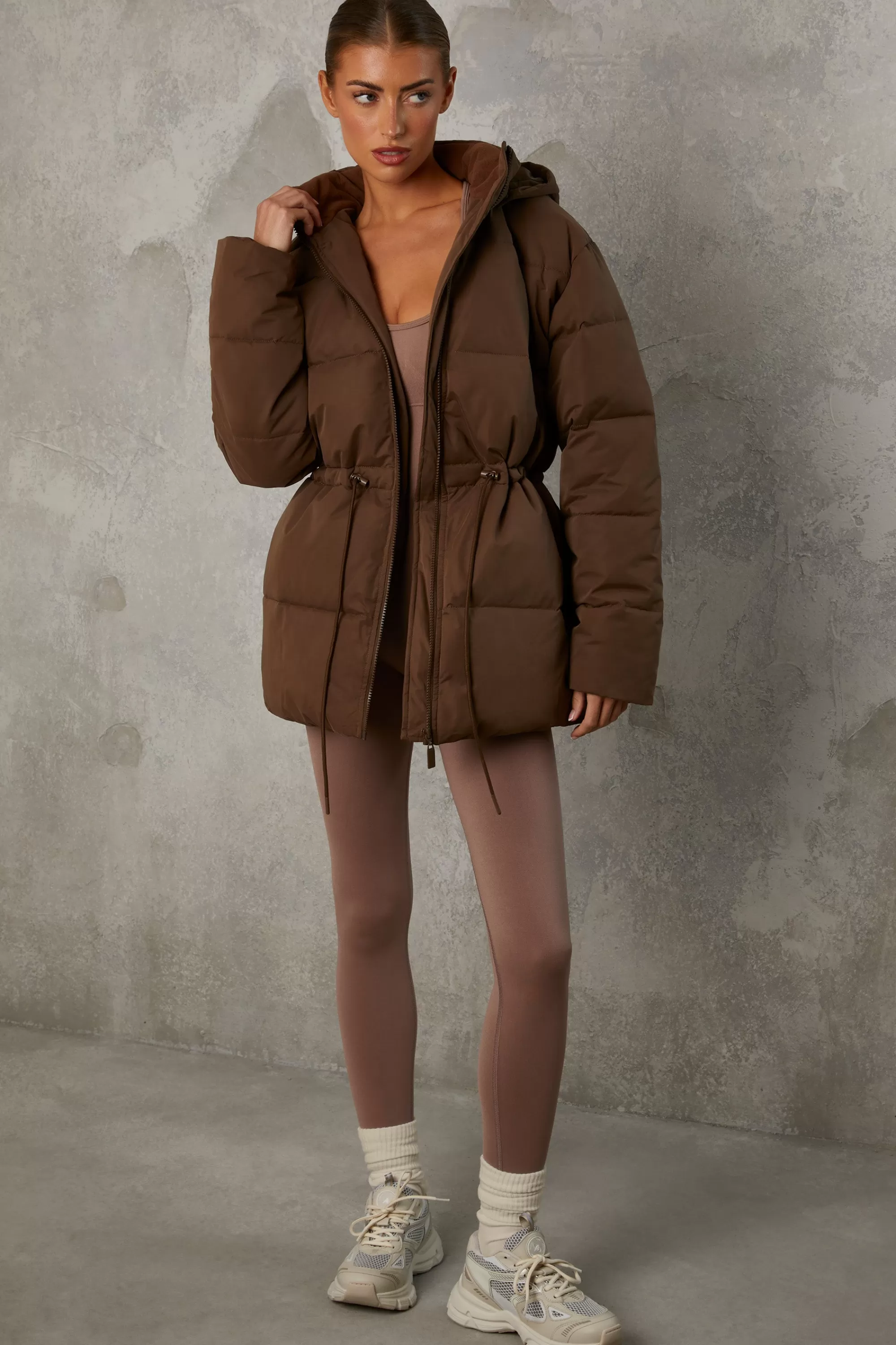 Oh Polly Mid Length Hooded Puffer Coat in Cocoa Brown CocoaBrown Cheap