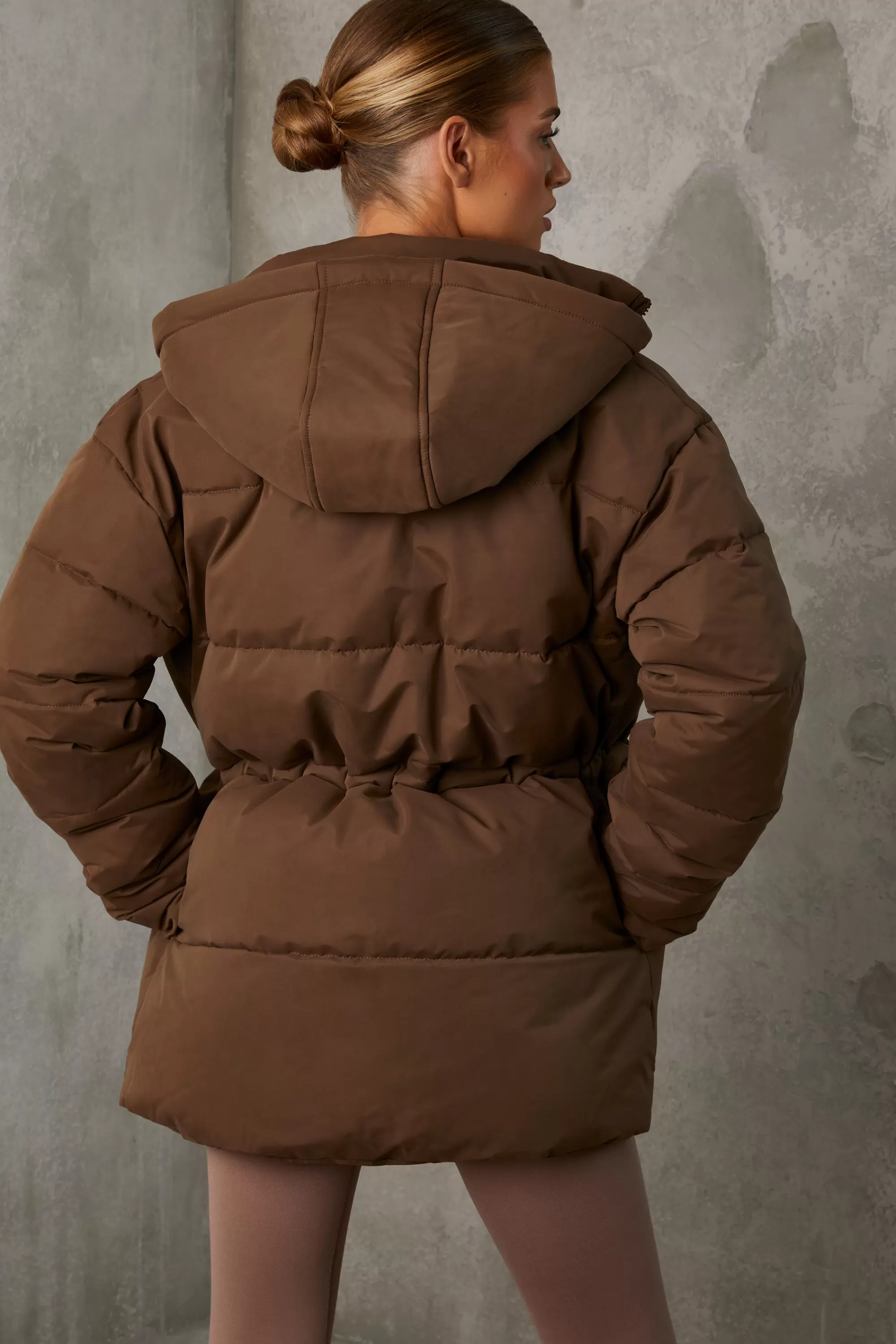 Oh Polly Mid Length Hooded Puffer Coat in Cocoa Brown CocoaBrown Cheap