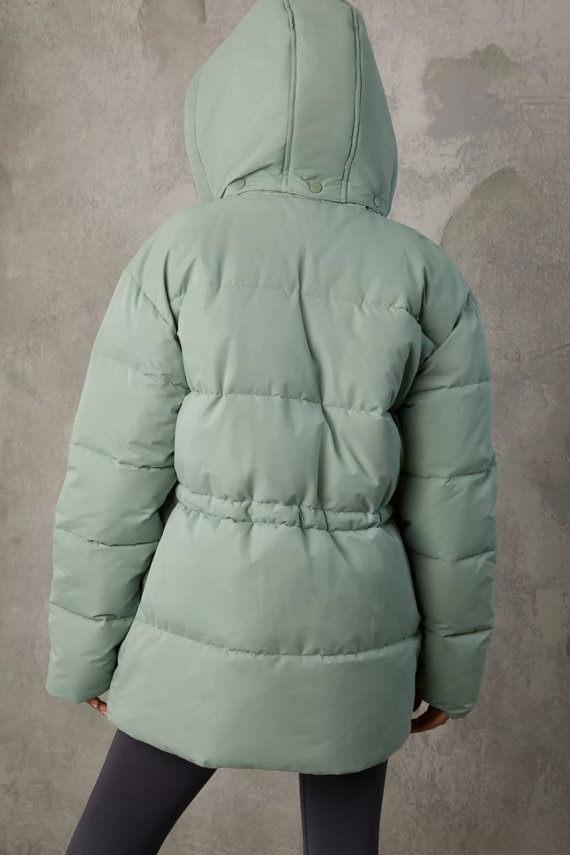 Oh Polly Mid Length Hooded Puffer Coat in Iceberg Green IcebergGreen Sale