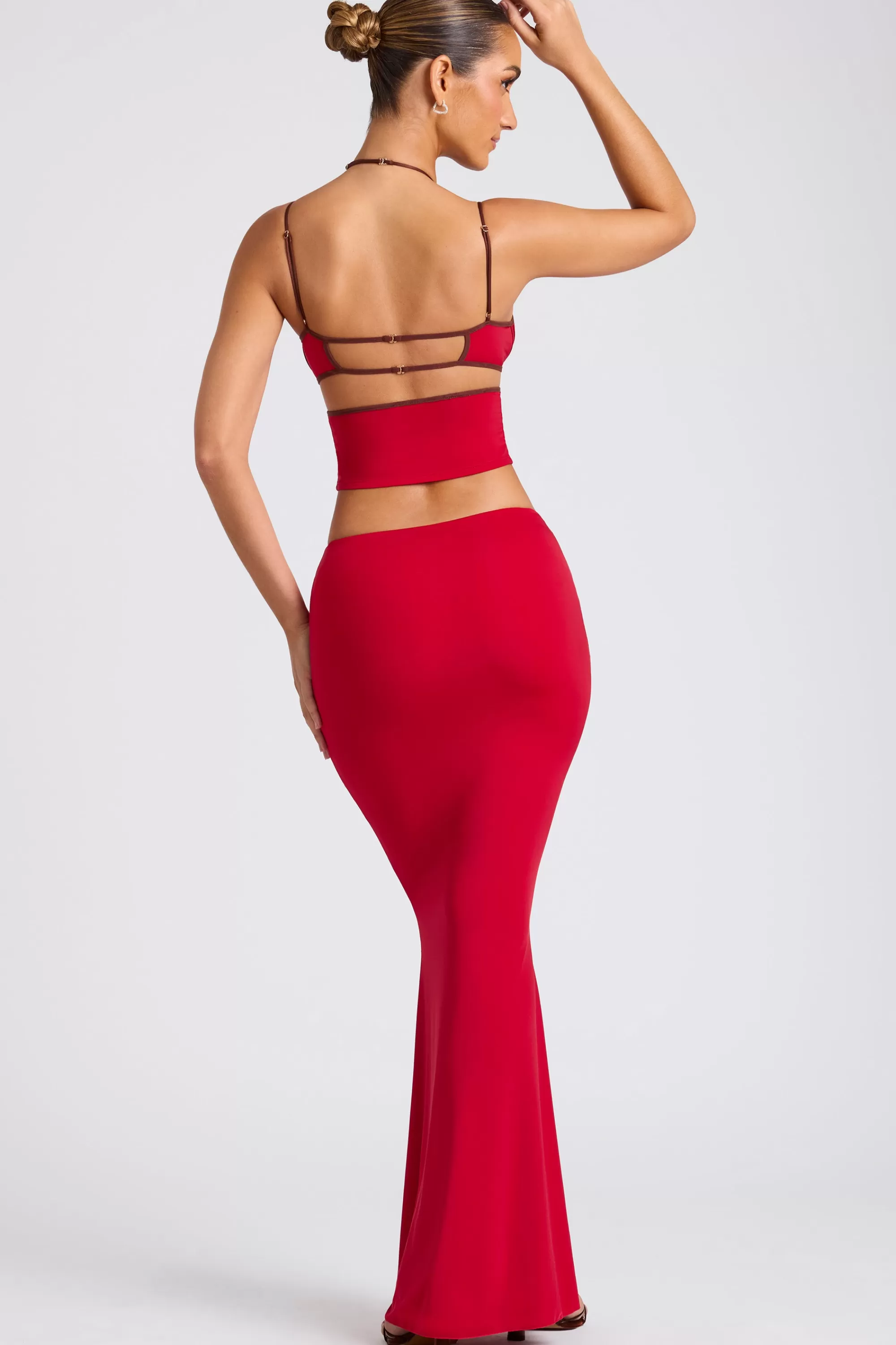 Oh Polly Mid Rise Maxi Skirt in Fire Red FireRed Shop